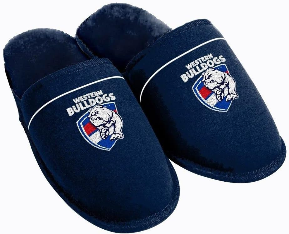 AFL Supporter Slippers - Western Bulldogs - Mens Size - Fluffy Winter Shoes - Mens 8-9