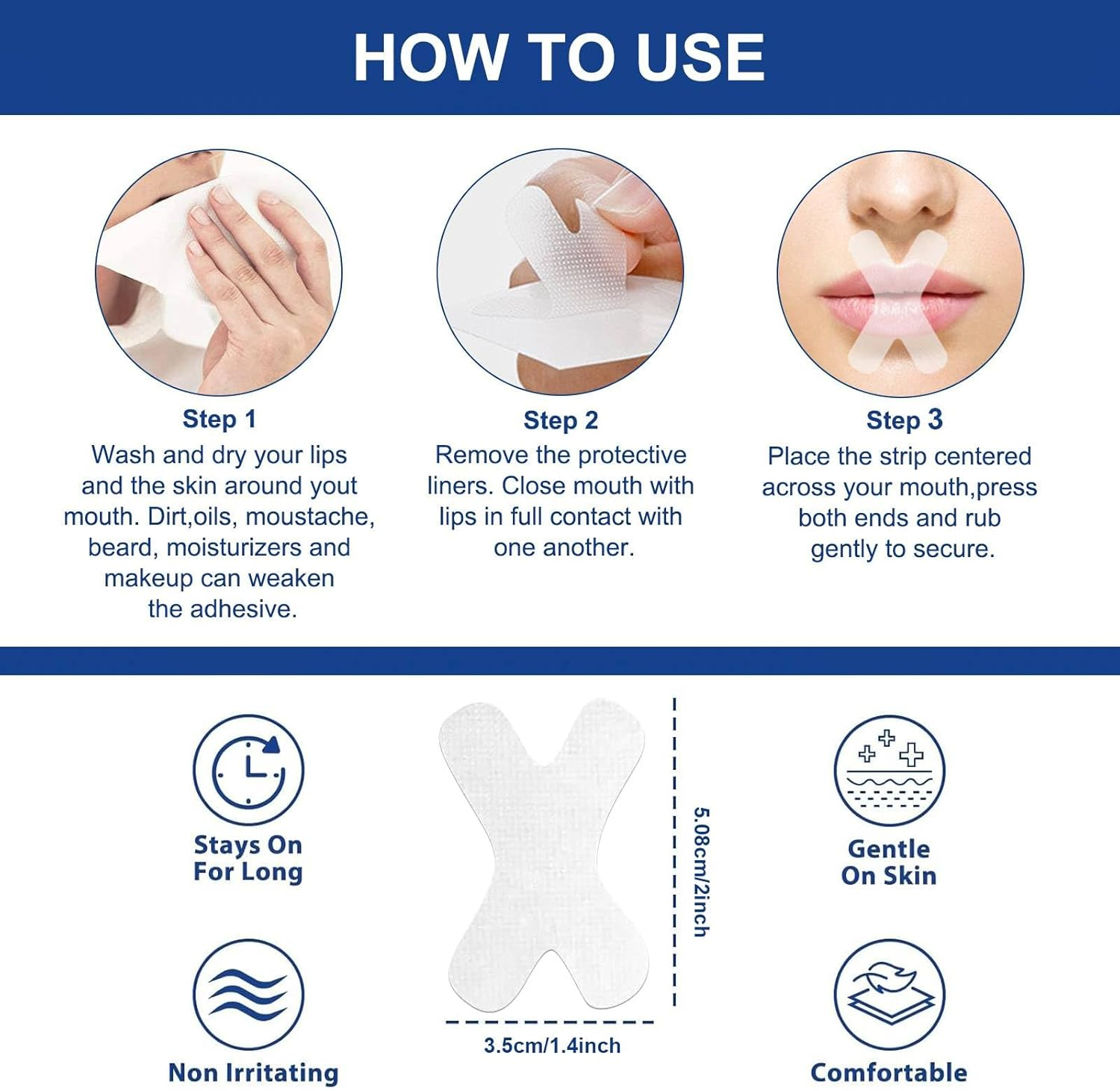 Sleep Strips, 120 Pcs Gentle Transparent White Tape, anti Snoring Devices Sleeping Stop Snoring Mouth Tape, Pain Free Removal, Breathable Comfortable for Better Nose Breathing Sleep Aids Strips image number 2