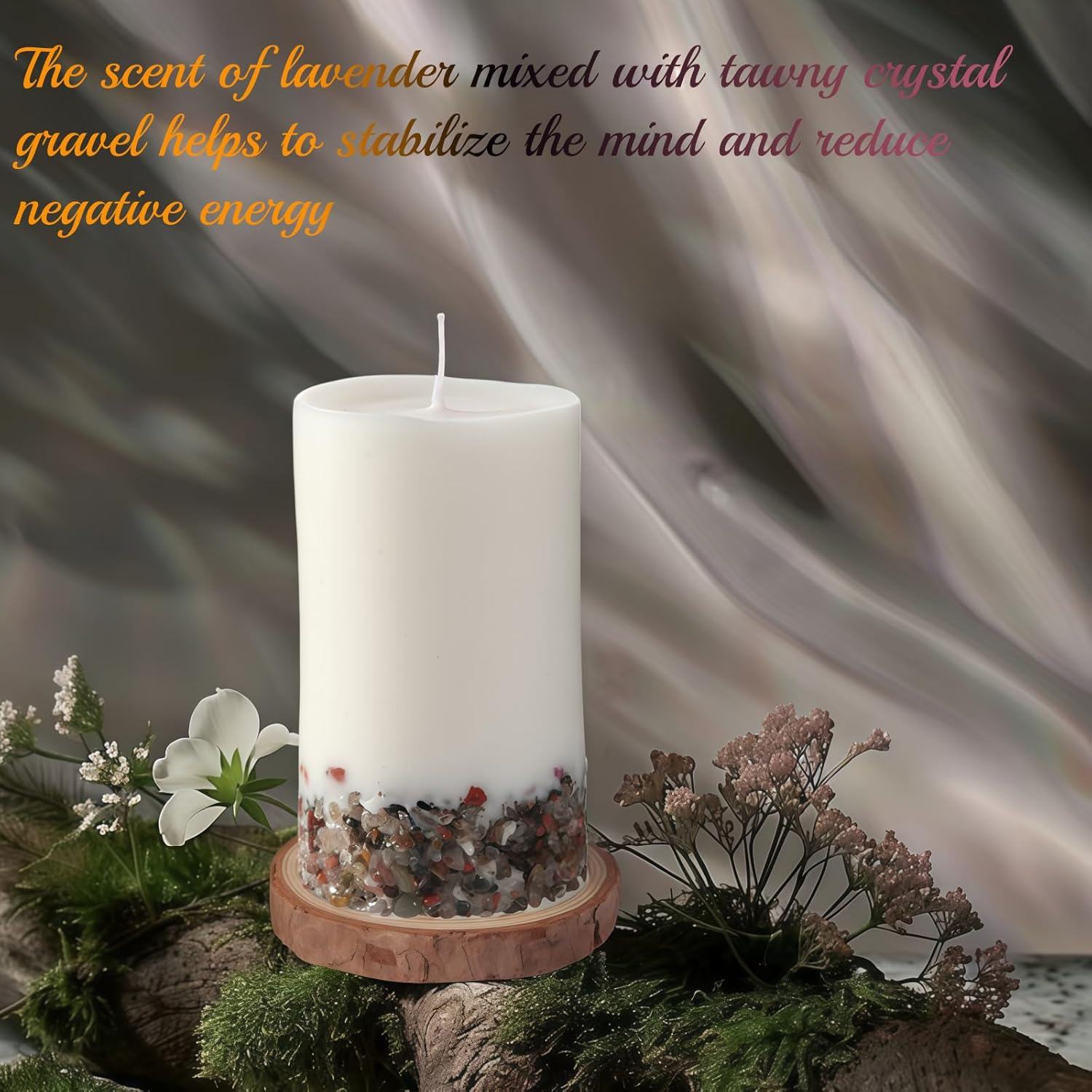 Crystal Candle,Jade Stone Infused Crystal Candle Gift,100% Natural Soy Wax with Plant Fragrance,48H Burn Time, Handmade Scented Candles,10Cm X 6 Cm (Lavender)