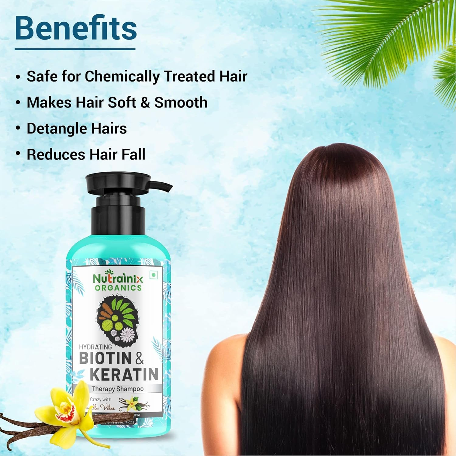 Nutrainix Organics Hydrating Biotin & Keratin Therapy Shampoo | Hair Growth Shampoo Reduce Hair Fall | Keratin Shampoo for Dry and Frizzy Hair | Hair Shampoo for Men and Women - 300 Ml image number 1