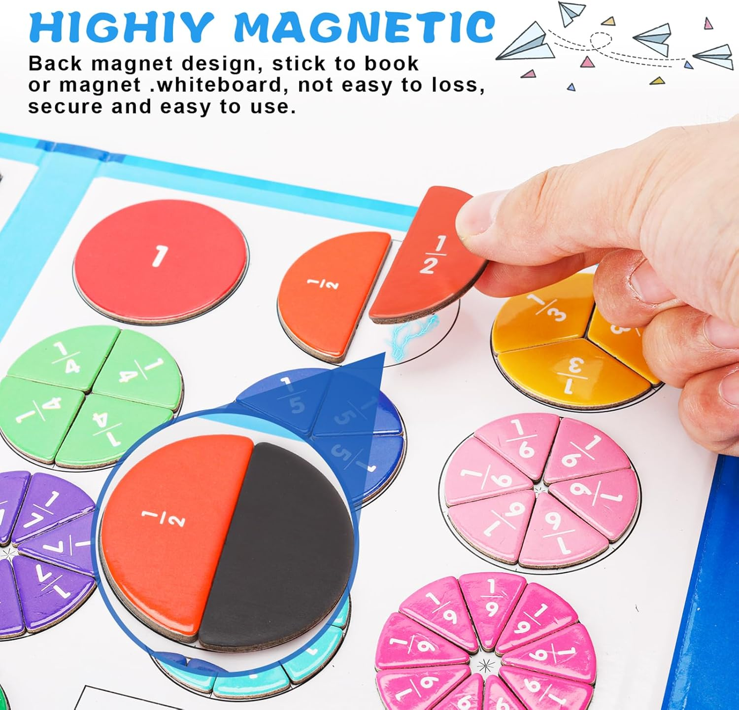 Magnetic Fraction Educational Puzzle, 110 Pcs Magnetic Fraction Puzzle for Kids, Math Manipulatives for Elementary School, Montessori Fraction Manipulatives Learning Toys for Kids image number 5