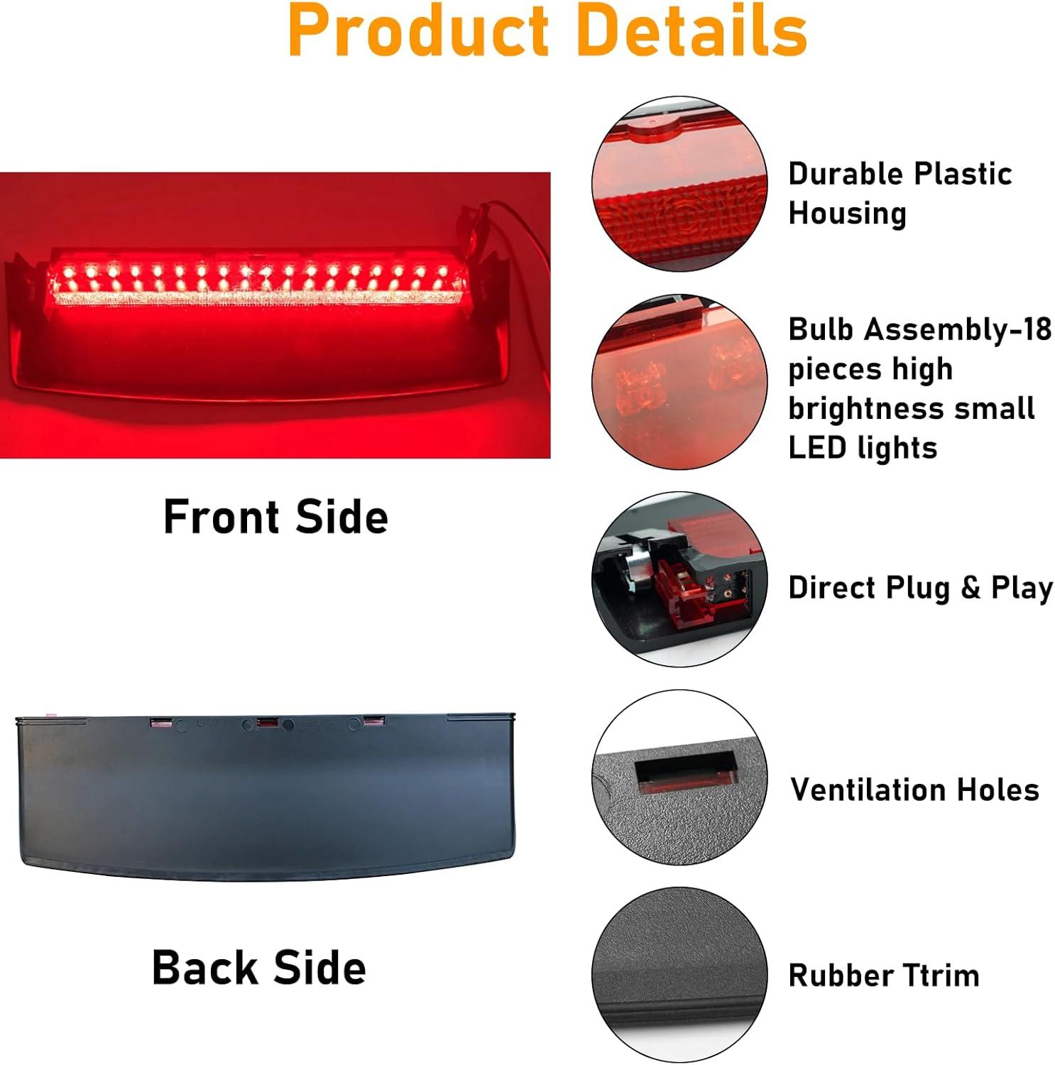 Center Brake Light Assembly Compatible with Audi A4/A4 Quattro 2009-2015,S4 2010-2015,Third Brake Light with 18 Smal Red Lamp Bulbs,Center High Mount Stop Lamp Replacement for 8K5945097 image number 1