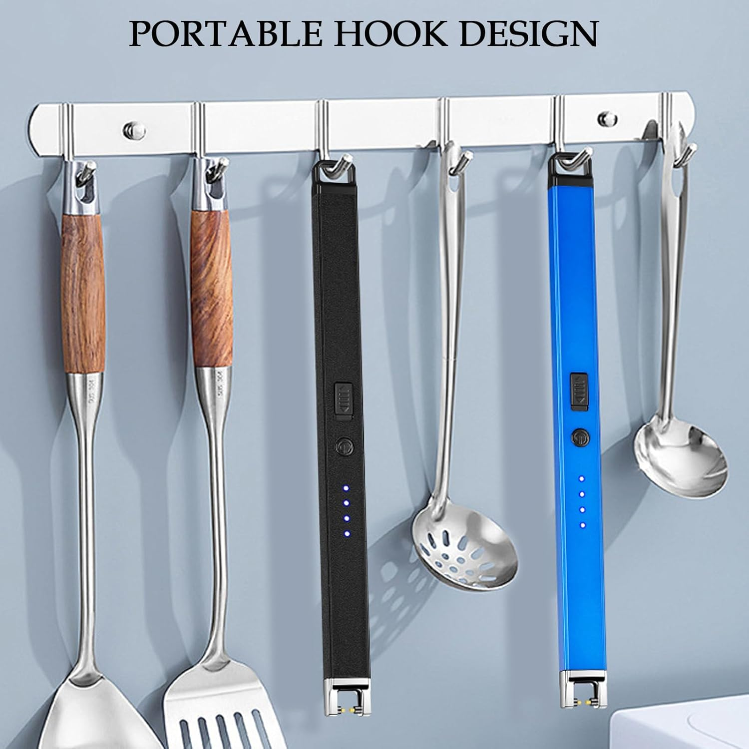 Electric Lighter, 2 Pack of USB Rechargeable Candle Lighter with Hook, Windproof Arc Lighters with Battery Indicator and Safety Switch for Candle, Kitchen,Grill,Camping (Black+Blue)