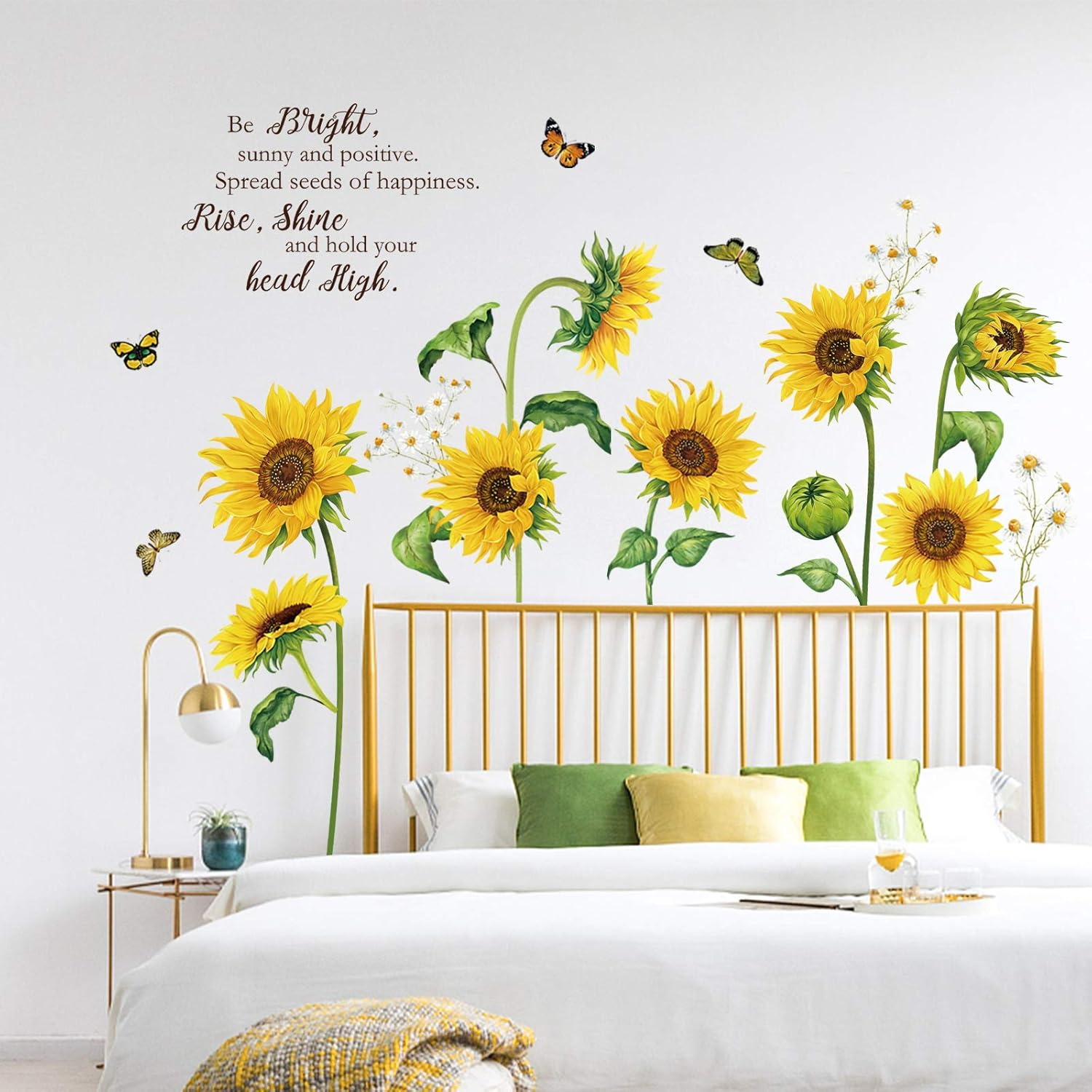 Decalmile Sunflower Wall Decals Garden Flowers Butterfly Wall Stickers Bedroom Living Room TV Wall Art Decor image number 1