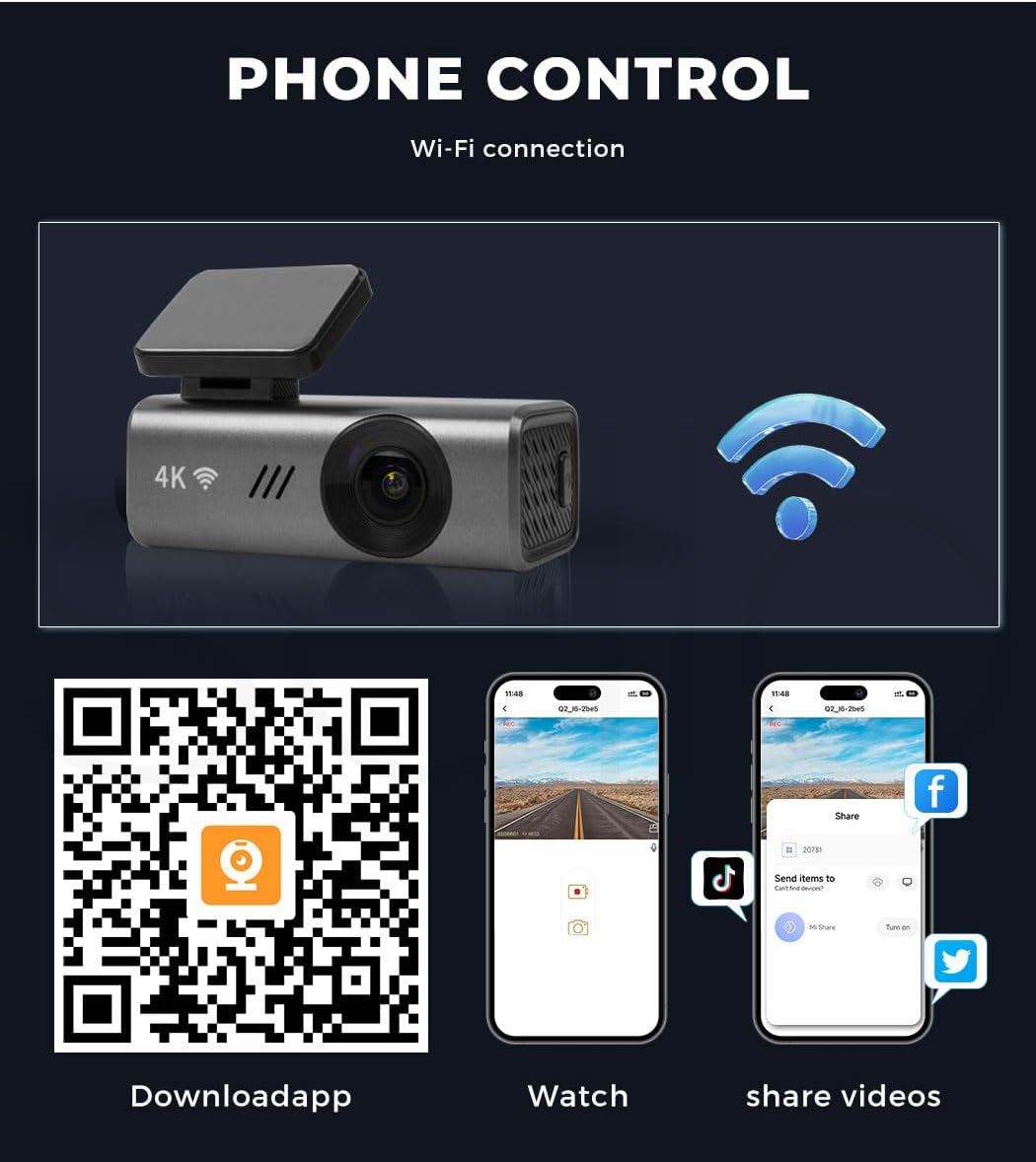 Manan Dash Camera 4K Wifi UHD Front Car Recorder Voice Control Night Vision 64G