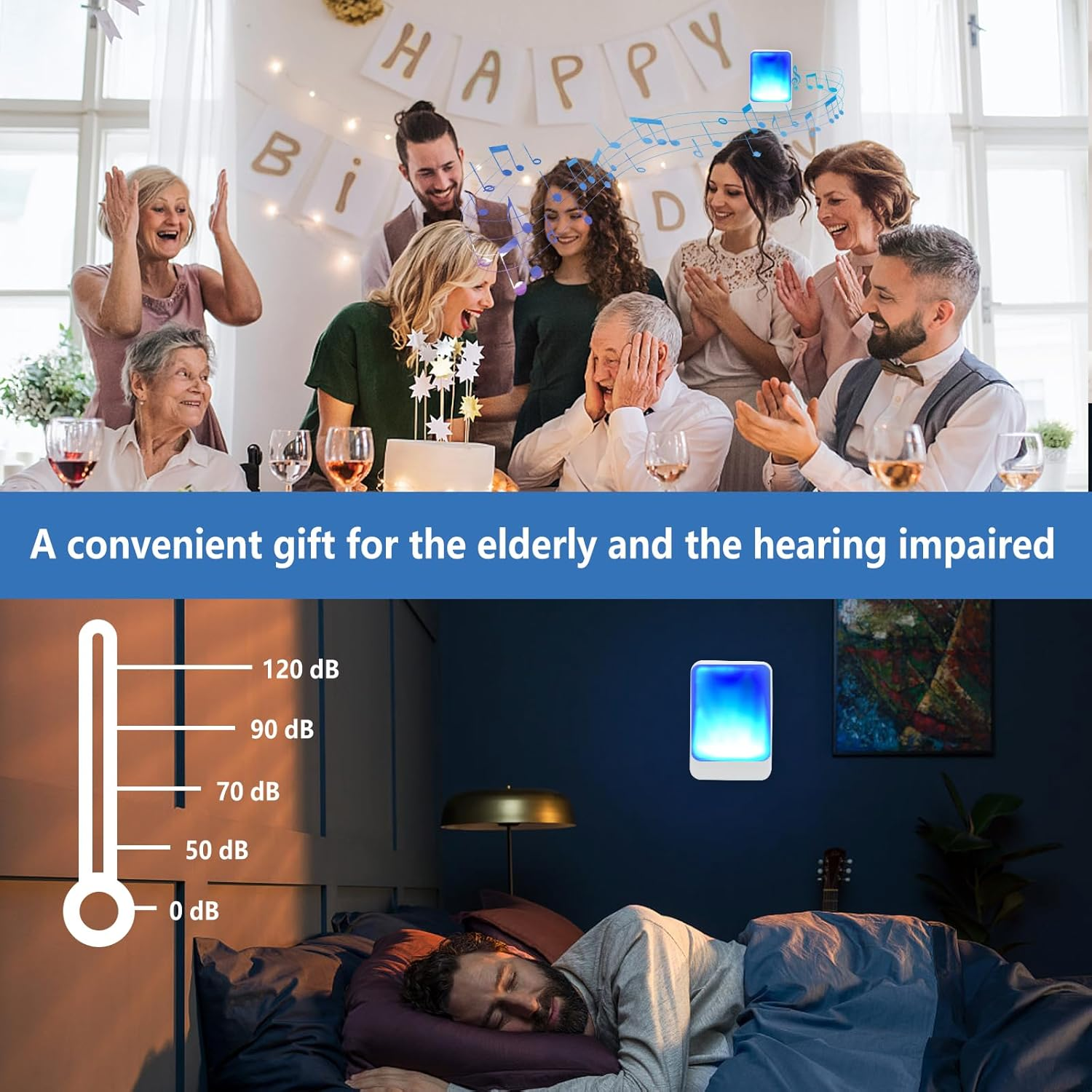Loud Flash Doorbell with 7 Colors of Bright Light and 4 Volumes, Wireless Doorbells,At Home/Office,Suitable for the Elderly, Hearing Impaired People,Pregnant Women,2 Transmitters with 3 Receivers