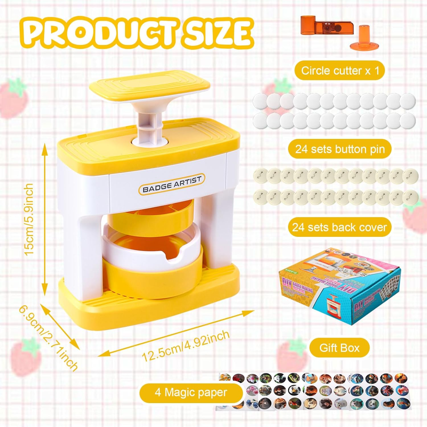 TOWEBOORY Button Maker Machine, 2.71Inch DIY Button Press Machine with Button Maker Supplies Pin Badge Maker Machine Circle Cutter for DIY Children School Projects and Party
