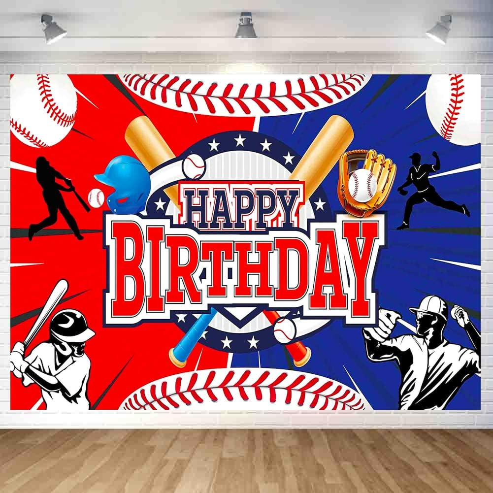 Baseball Birthday Party Decoration - Happy Birthday Backdrop Photo Background Banner Poster for Party Decorations Supplies 70.8 X 47.2 Inch