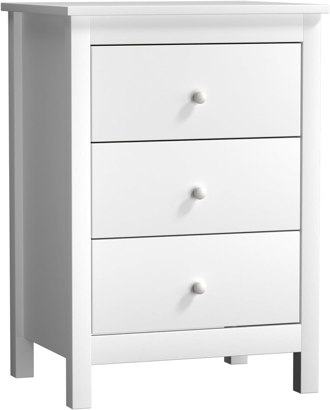 Oikiture White Bedside Table with 3 Drawers Wooden Bed Side Table End Table Nightstand image number 3