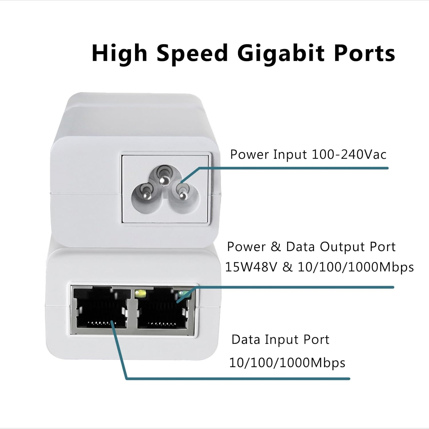 Gigabit Poe Injector 48V 15W, Ieee802.3Af Power over Ethernet Poe Adapter, Single Port Poe Power Injector for IP Camera Wireless/Wireless Access Point Long Range/Ip Phones, EN15GF image number 1
