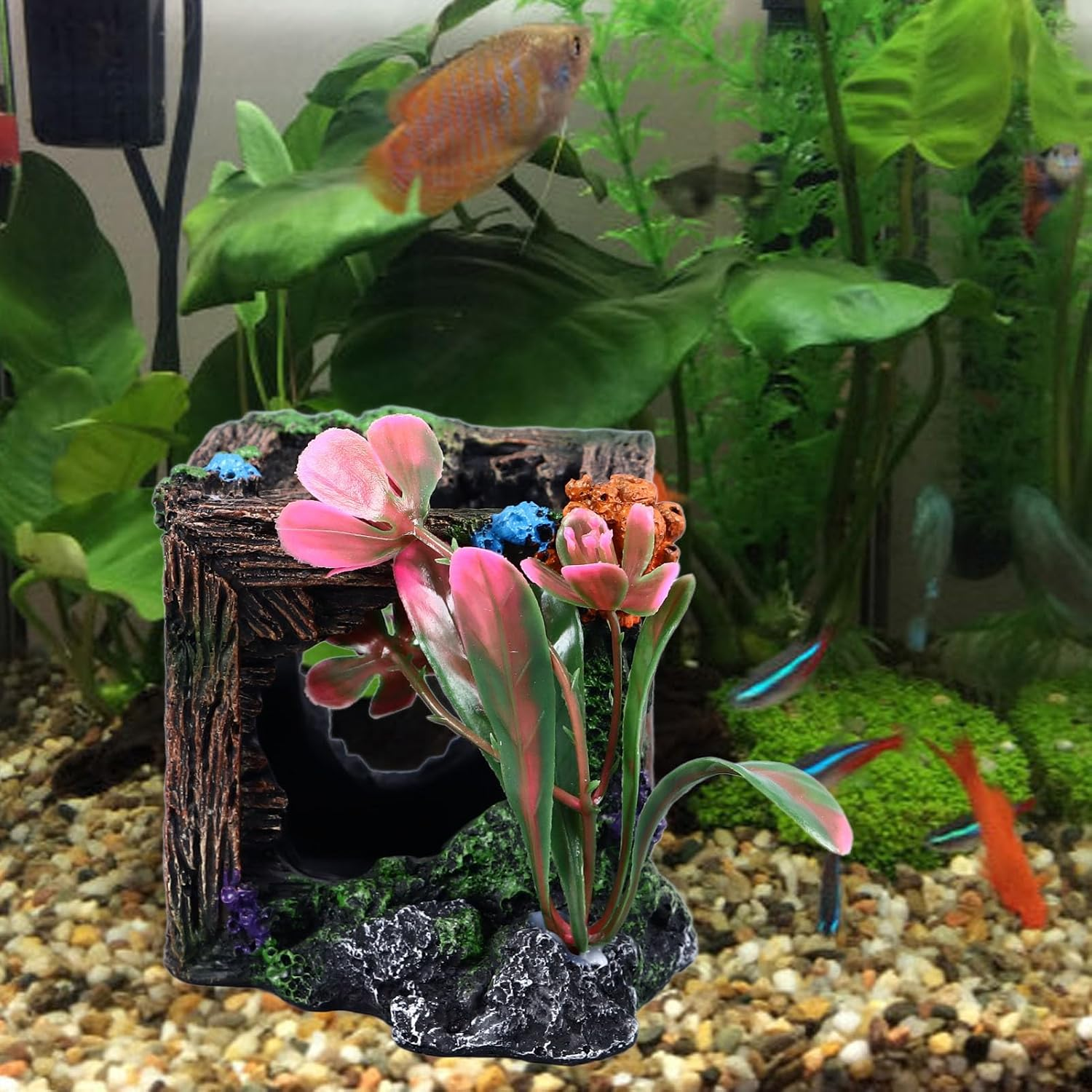 Aladeno Wooden Crate Aquarium Decorations Fish Tank Decoration Hideout for Fish Shrimp Hollow Scenic Aquarium Accessories Vivid Underwater Aquarium Decorations Suitable For image number 5