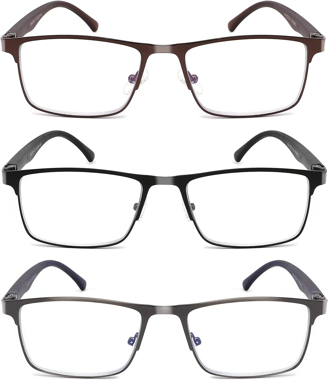 CRGATV 3-Pack Reading Glasses for Men Blue Light Filtering Full Frame Metal Readers anti Uv/Eye Strain/Glare image number 6