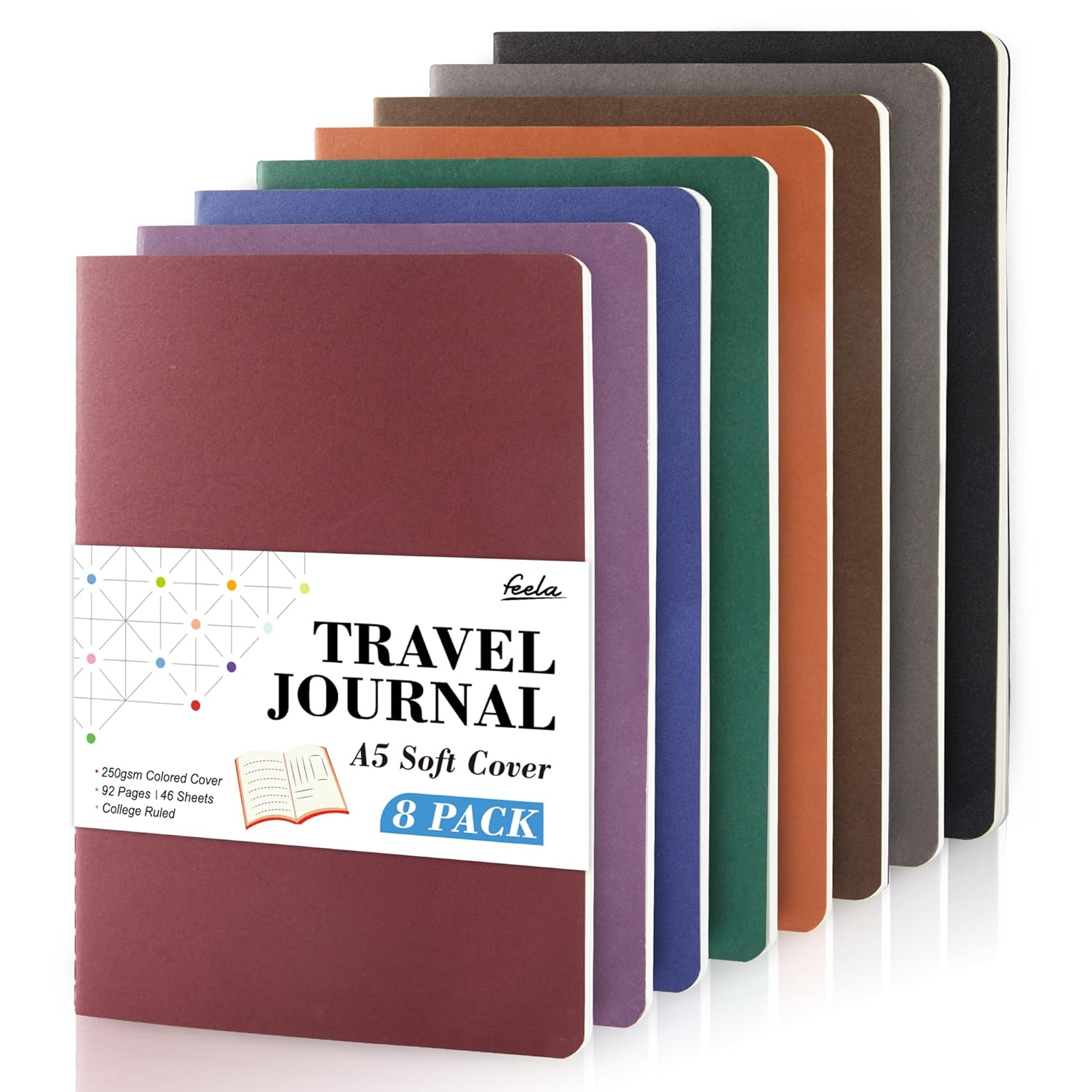 Feela Soft Cover Notebook Bulk, 8 Pack College Ruled Notebooks for Work Studay, Lined Travel Journal for Women Men, Note Taking Notebook School Supplies Business Writing, 8.2&rdquo; X 5.5&rdquo;, A5, Vintage Colours image number 6