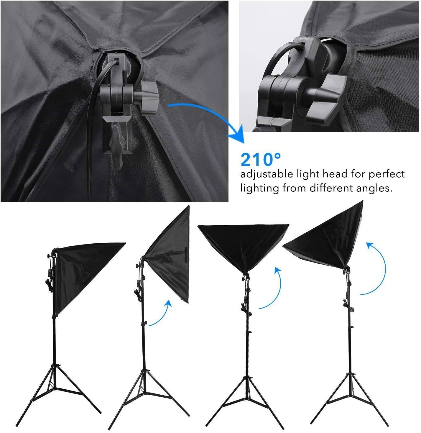 Softbox Lighting Kit, 20"X28"/50X70Cm Soft Box Continuous Lighting Kit E27 Socket Bulbs Professional Photography Continuous Light Studio Equipment for Portrait Product Fashion Shooting image number 6