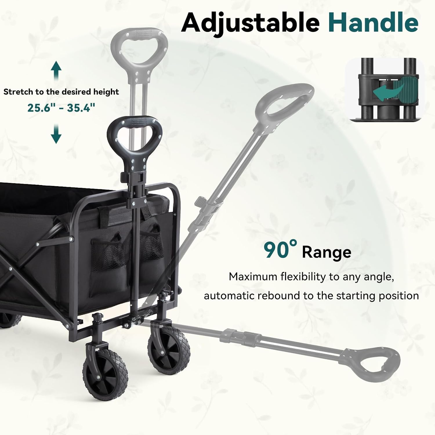 Collapsible Folding Wagon, Outdoor Utility Wagon, Adjustable Beach Wagon Cart with All-Terrain Big Wheels, Portable Grocery Wagon for Outdoor, Camping, Sports, Beach & Shopping