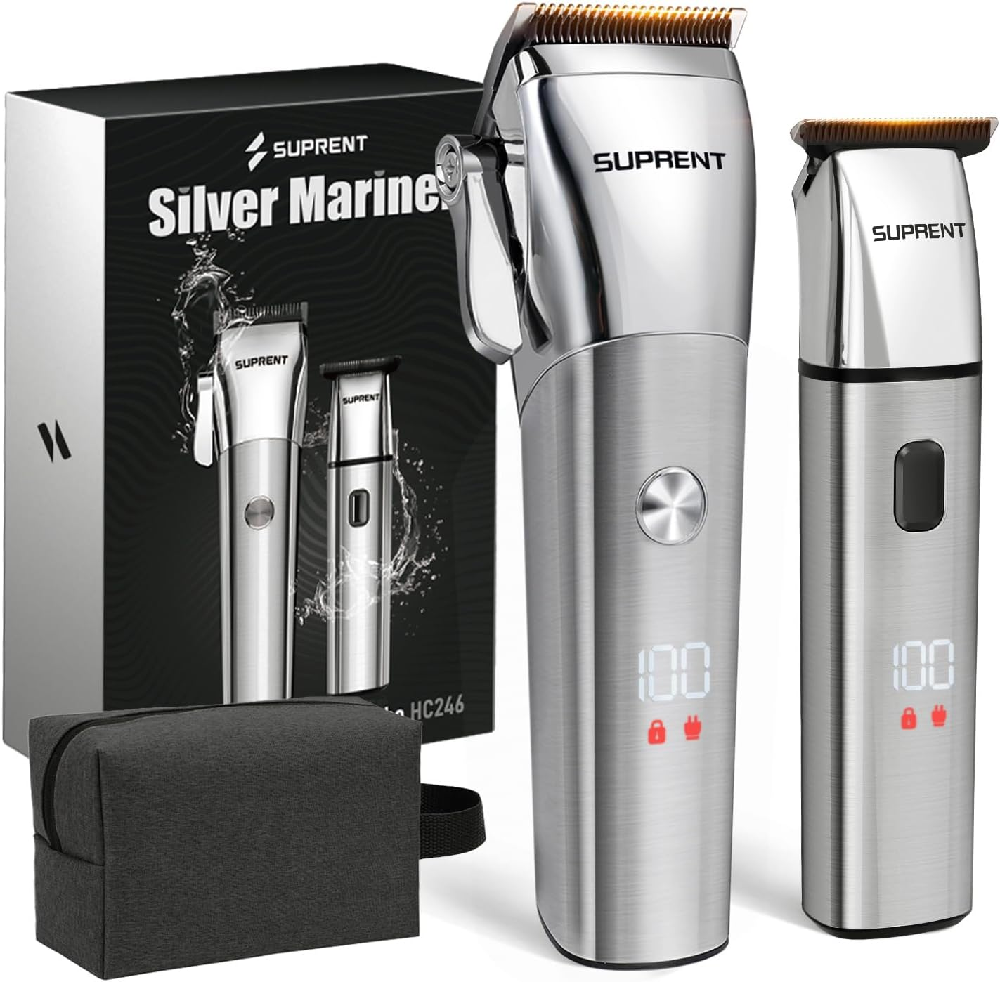 SUPRENT Hair Clippers for Men Waterproof - Professional Hair Clippers Set with T-Bladed Beard Trimmer Type-C Rechargeable, Cordless Clippers and Trimmers Set for Barbers image number 2