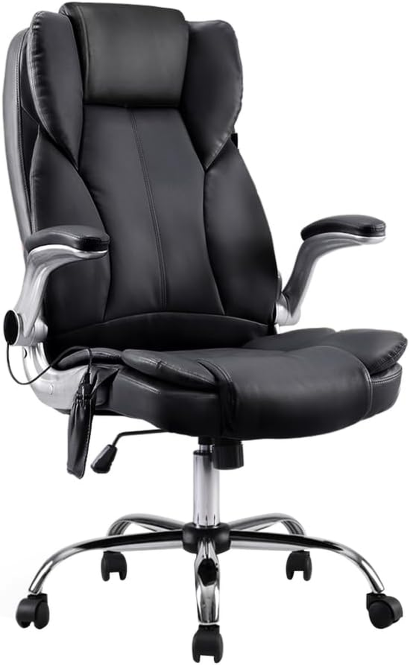 Artiss Massage Office Chair, Pu Leather 8 Point Ergonomic Gaming Computer Desk Chair Black with Remote Control,High Back Executive Chair with Foldable Armrest, Stainless Steel Foot and Nylon Wheel image number 2