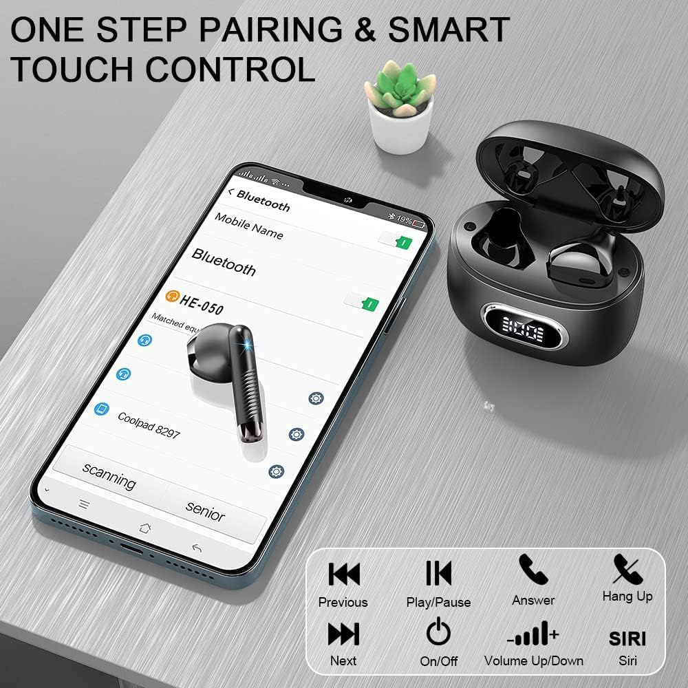 HE-050 Wireless Earbuds Bluetooth 5.3 Headphones Stereo Deep Bass Earbud Earphone with 40Hrs Playtime Earphones Earbuds (White) image number 1