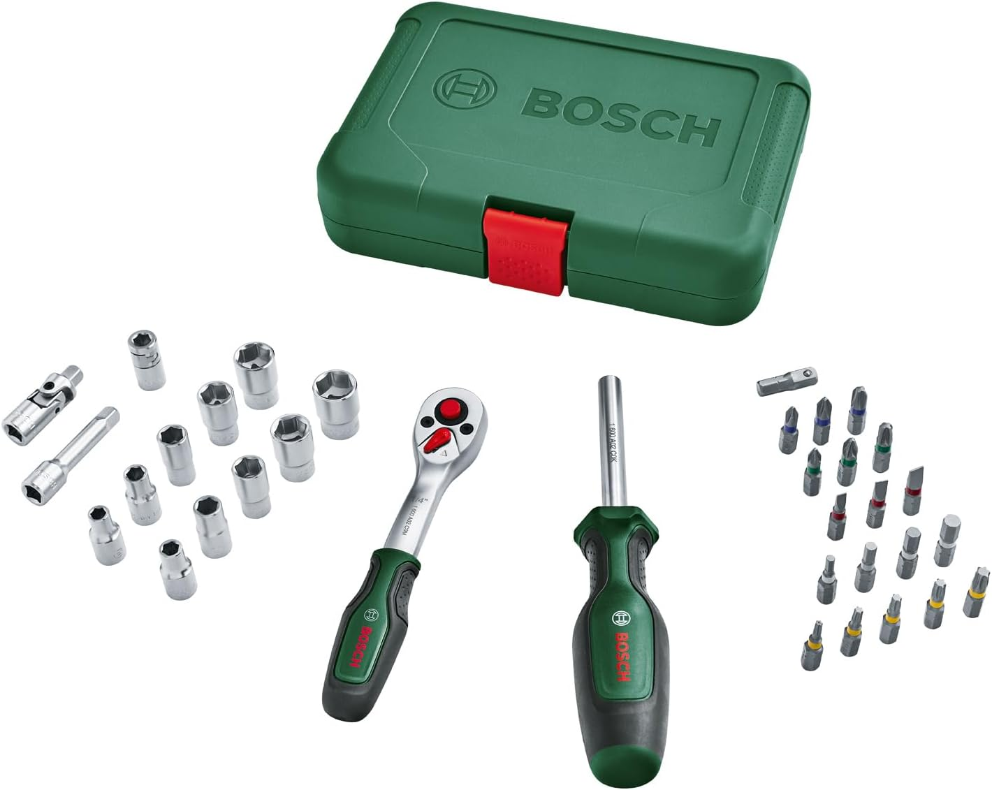 Bosch Home & Garden Mobility Hand Tool Set 26-Piece (Compact and Portable Tool Kit for DIY Tasks; Optimal Choice on the Road; 1/4" Ratchet; Combination Pliers; Universal Screwdriver; in Fabric Bag)