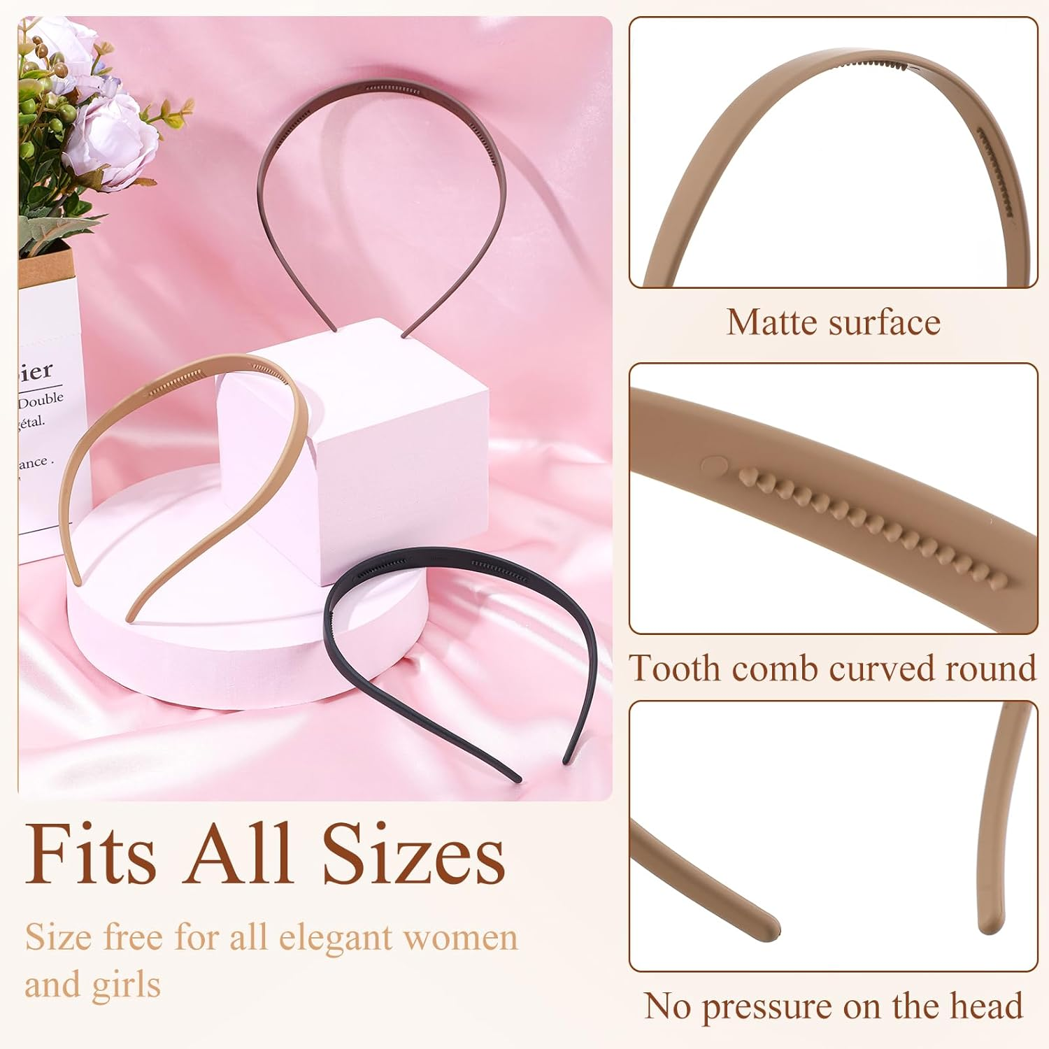 Pack of 3 No Headache Headbands, Women'S Headbands, Matte Headband, Plain Hair Band, Non-Slip Headband for Sports, Sleep, Face Washing, Make-Up image number 2