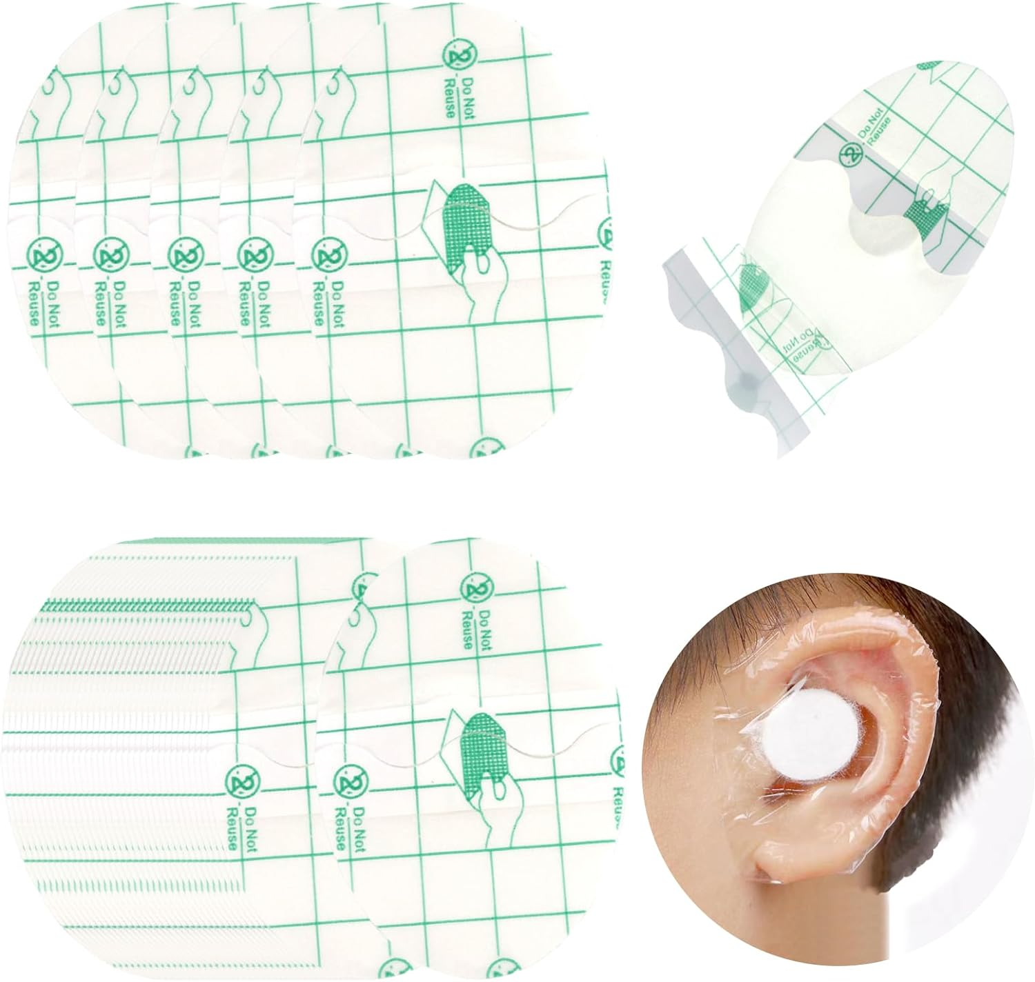 VOSO 100 Pieces Shower Ear Stickers, Waterproof Ear Stickers, Disposable Ear Covers for Shower, Transparent Adhesive Ear Covers Elastic Ear Protector Caps for Hair Dye, Shower, Bathing, Swimming (Small) image number 6