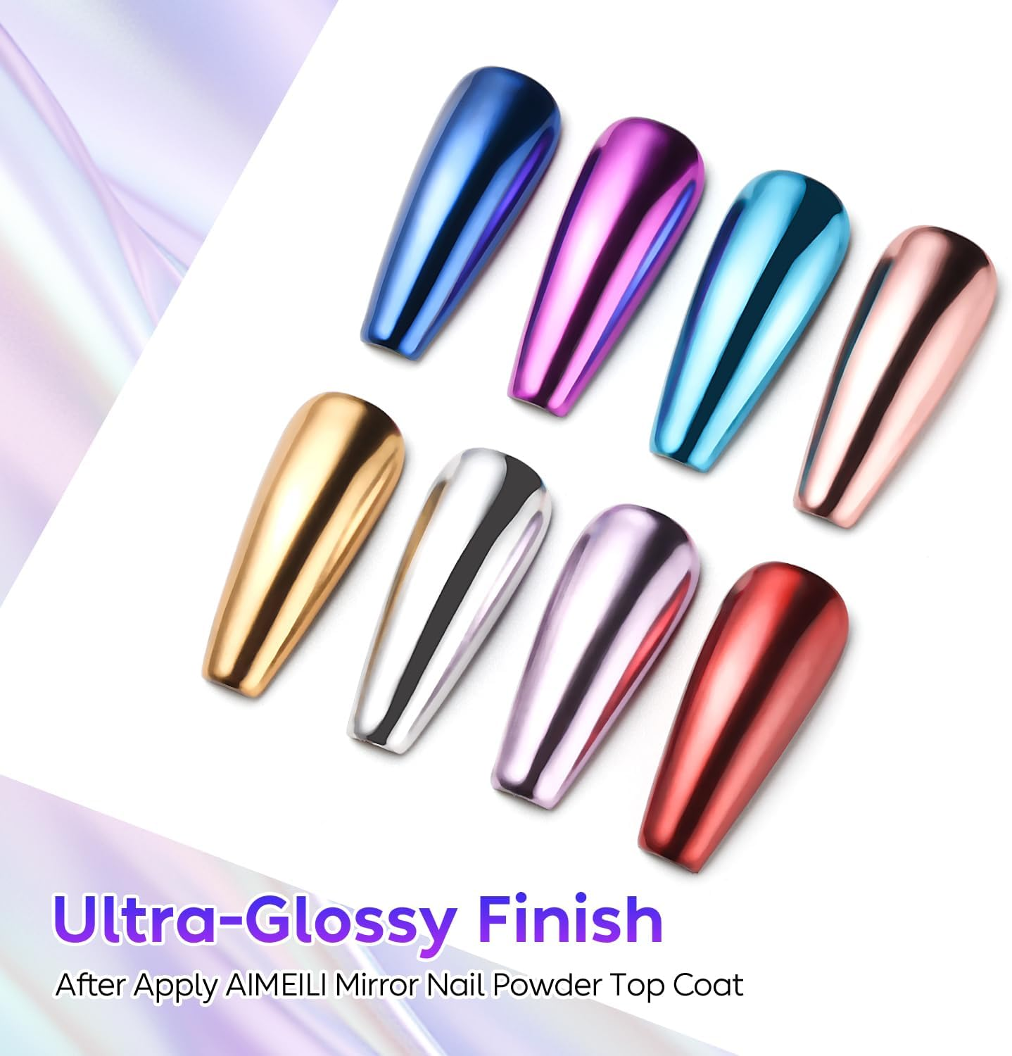 AIMEILI Gel Top Coat for Chrome Nail Powder, Hema Free, Cruelty Free, Vegan, Clear No Wipe High Gloss Top Gel Nail Polish Mirror Shine Long Lasting image number 6