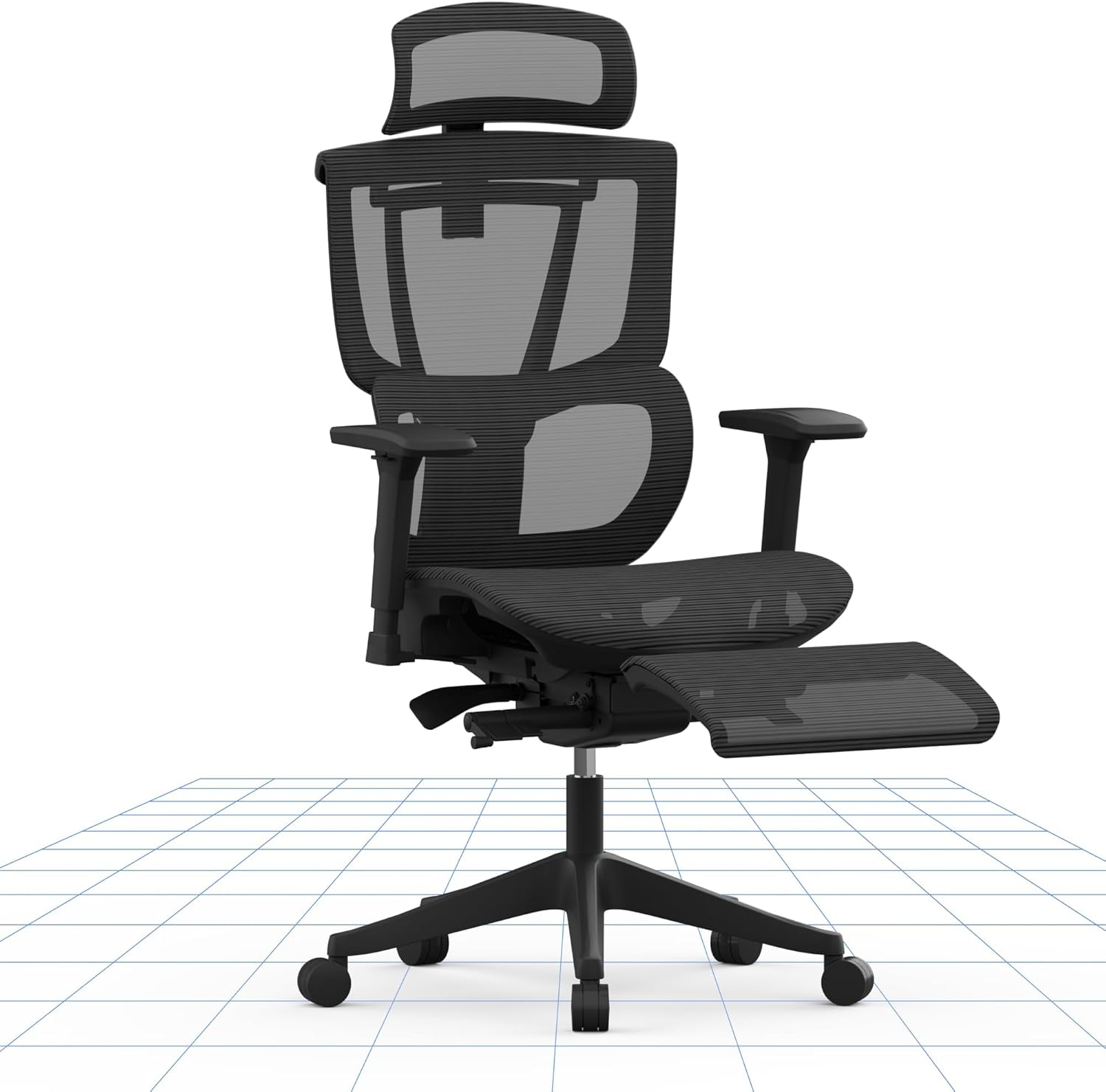 FLEXISPOT C7 Ergonomic Office Chair Adjustable Height Swivel Seat Headrest Armrests Lumbar Support Smooth Caster Wheels Black Mesh Seat with Footrest Ideal for Computer Office Desk Use image number 5