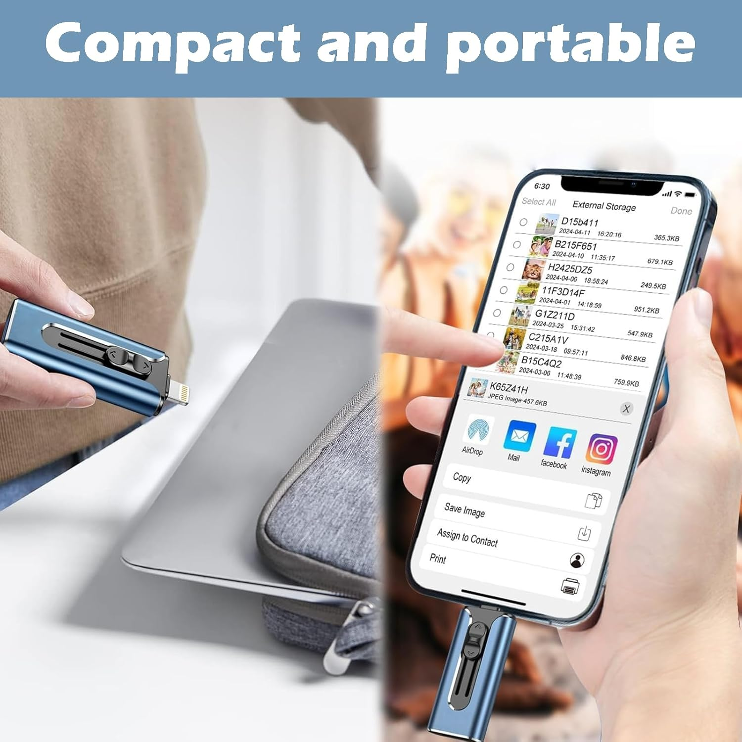 Treayes 4 in 1 Phone Photo Stick, for Mfi Certified Phone Flash Drive, 512G USB Drive for Iphone Ipad USB Stick, Phone Thumb Drive,Phone Photo Storage Phone Memory Stick (Blue) image number 2