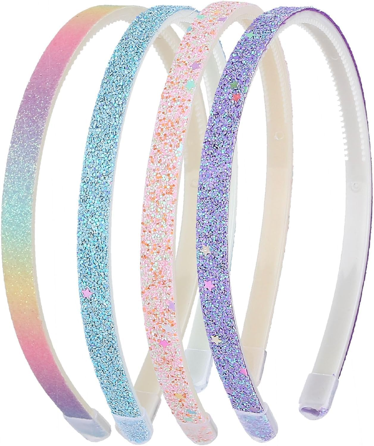 Glitter Headband, 4Pcs Plastic Sparkly Cute Non Slip Chunky Hairbands, Thick Bling Rainbow Hair Bands with Teeth, Hair Accessories (Multiple Colors, One Size) image number 1