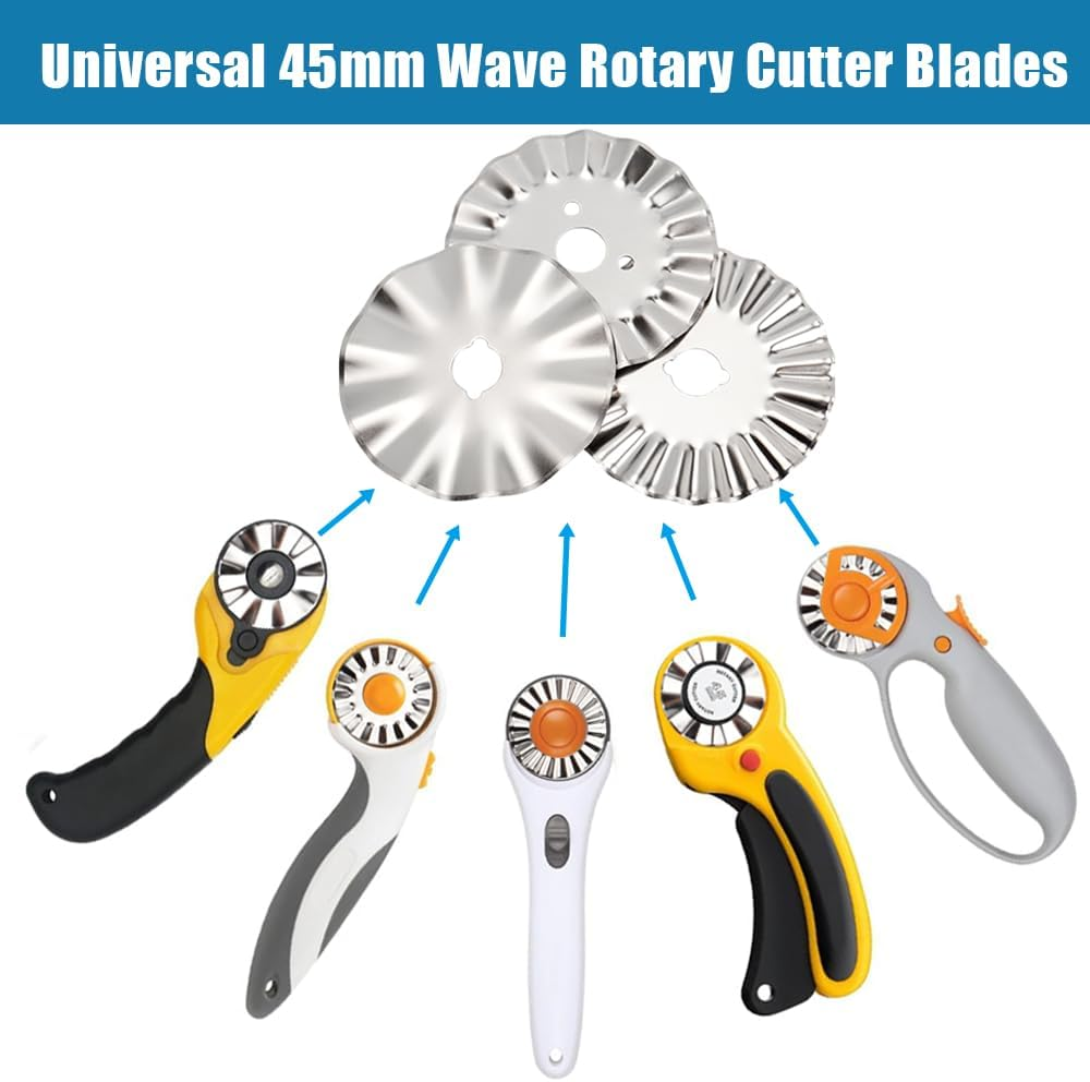 Yakamoz 9Pcs 45Mm Pinking Rotary Cutter Blades Set, 3 Types Replacement Wave Rotary Cutter Baldes for Fabric Cutting, Sewing, Quilting,Paper and Arts & Crafts image number 4