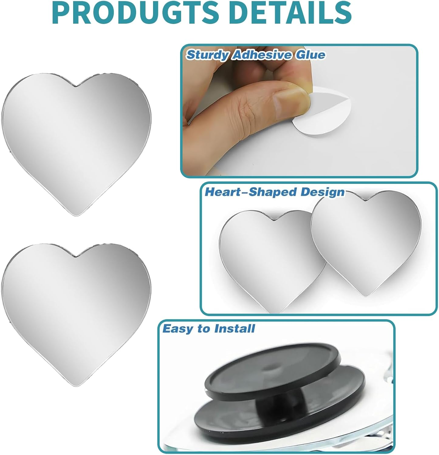 2PCS Heart Shaped Blind Spot Mirrors 360&deg; Adjustable Wide Angle Rear View Accessories for Cars and SUV Cute Car Accessories for Women Easy Stick on Installation image number 1