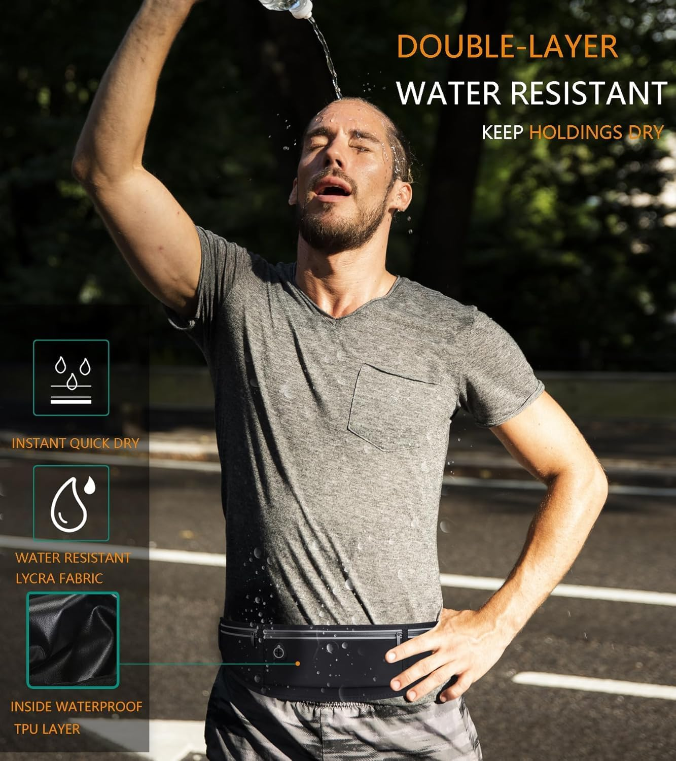 Slim Running Belt for Women and Men, Phone Holder Runners Pouch Waist Belt for Workout Jogging, Reflective Running Pouch for Hiking Cycling Workout image number 5