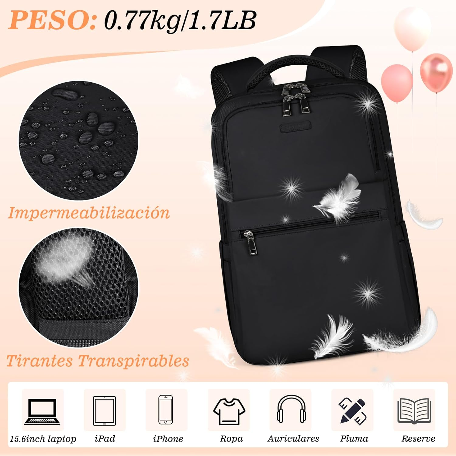 Laptop Backpack 15.6 Inch Backpack for Women Men Travel Backpack with USB Water Resistant Backpack Anti-Theft Work Backpack, Lightweight School Backpack, Teenage Girls Casual Daypack image number 2