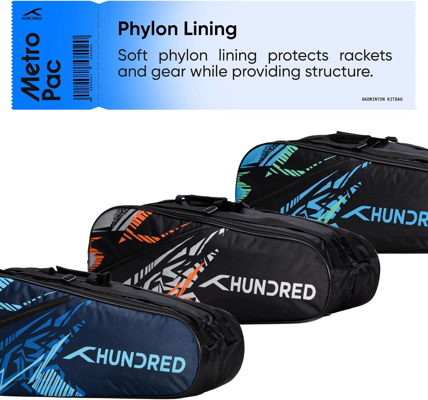 HUNDRED Metro Pack Badminton Kit-Bag (Navy, Large) | Unisex | Material: Polyester | 3 Spacious Compartments | Double Zipper Closure - Navy image number 6