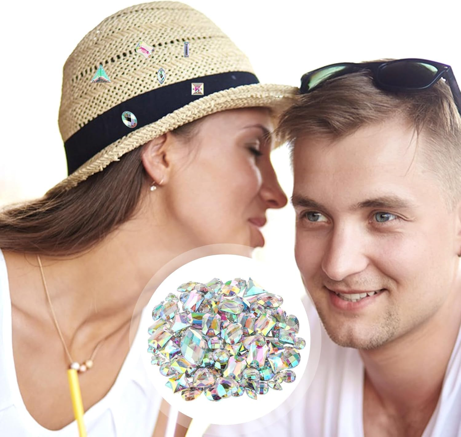 500 PCS AB Rhinestones Sew on Rhinestone Sewing Gems Acrylic Sewing Crystal Shapes Large Rhinestone with Holes Clear Rhinestones Crystal Gems for Jewelry Clothes Shoes Bag (Crystal AB) image number 6