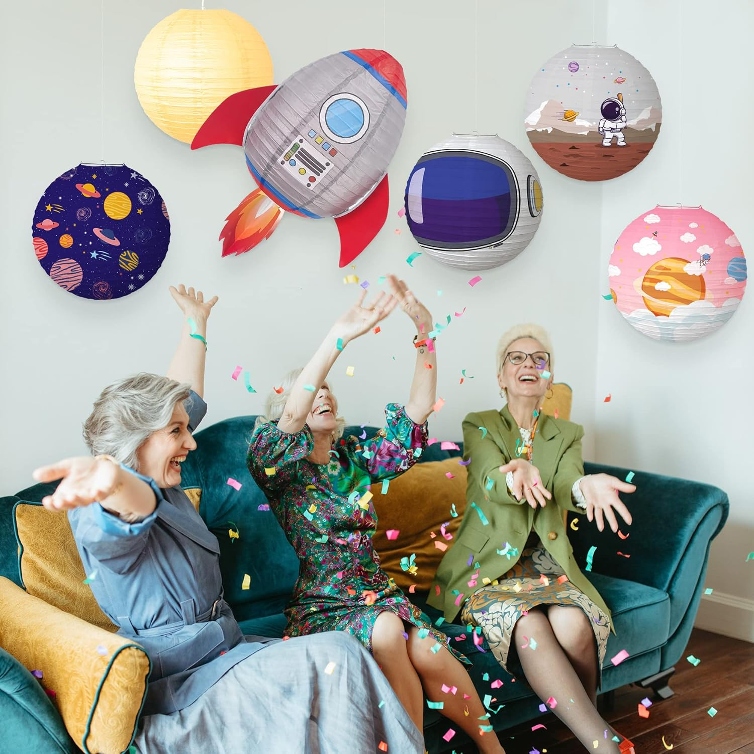 Outer Space Cartoon Rocket Hanging Planets Party Decorations - Kids & Classroom Science Astronaut Birthday Party Decorations image number 3