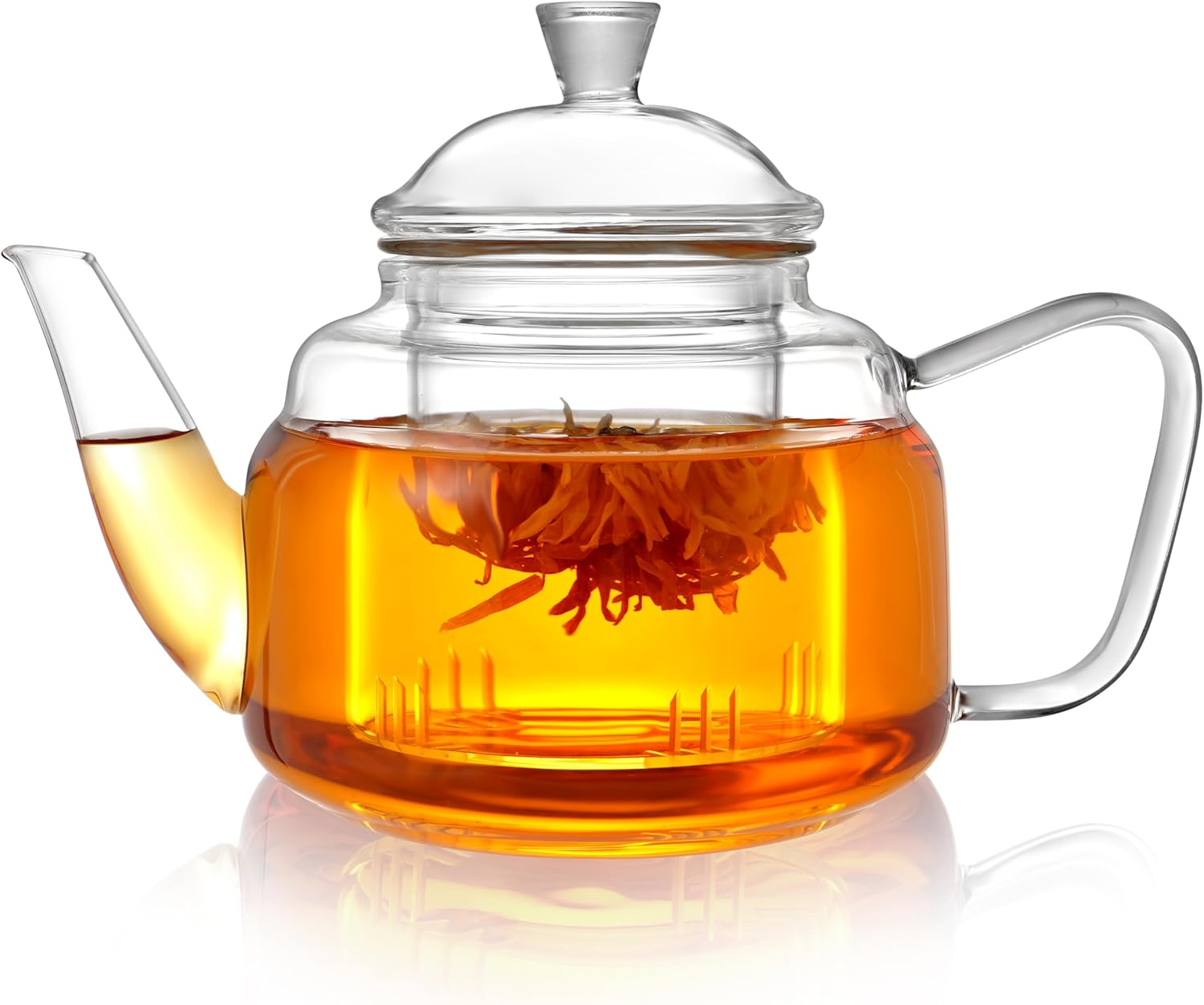 CNGLASS Glass Teapot with Removable Infuser,600Ml Clear Glass Tea Kettle Stovetop Safe,Glass Teapot with Strainer for Blooming and Loose Leaf Tea