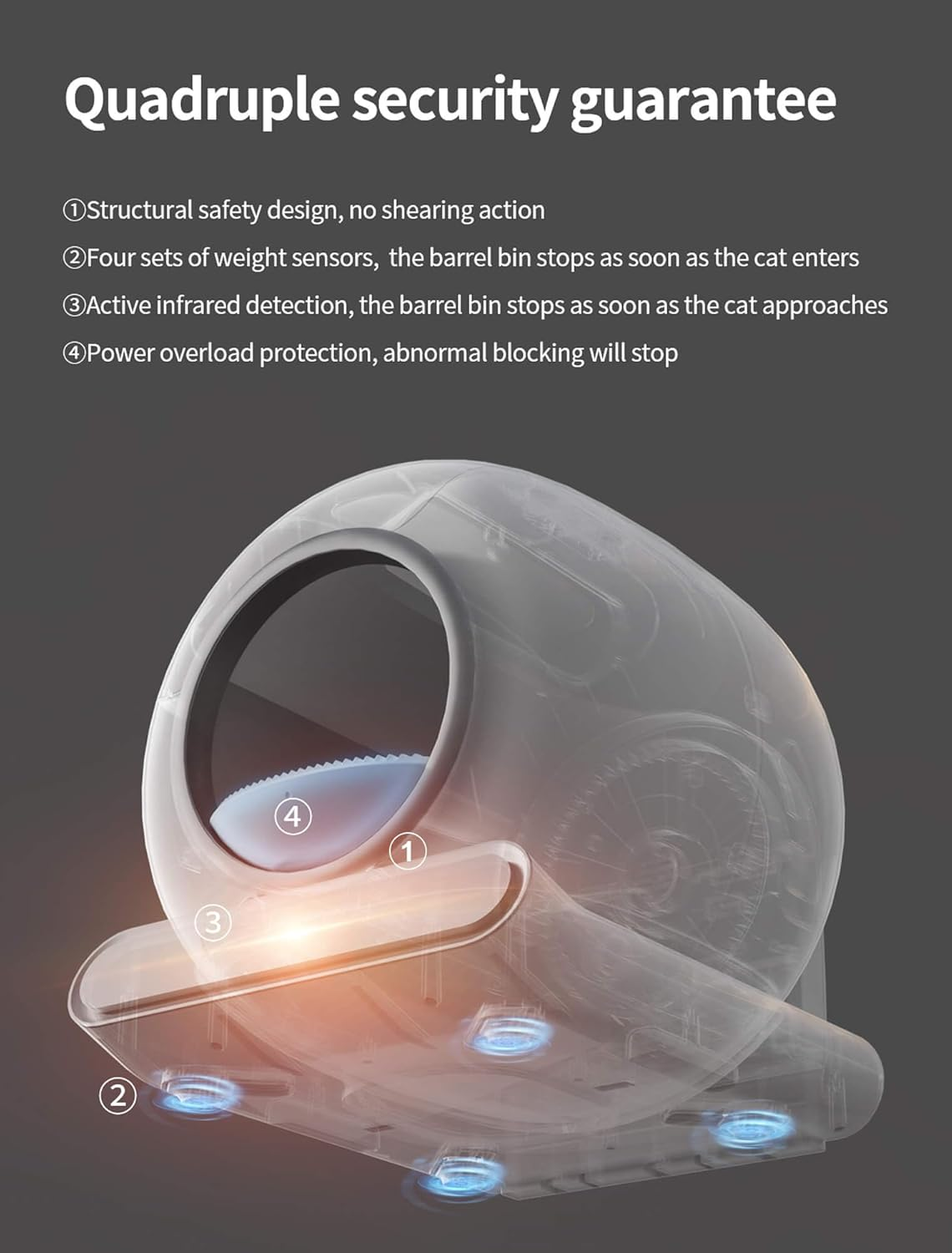 Automatic Cat Litter Box Tray, 65/9L Large Capacity Self-Clean No-Scoop Litter Clean Robot, with Safety Protection/Smart App/Odor Removal for Multi Cats (2-18LB) image number 1