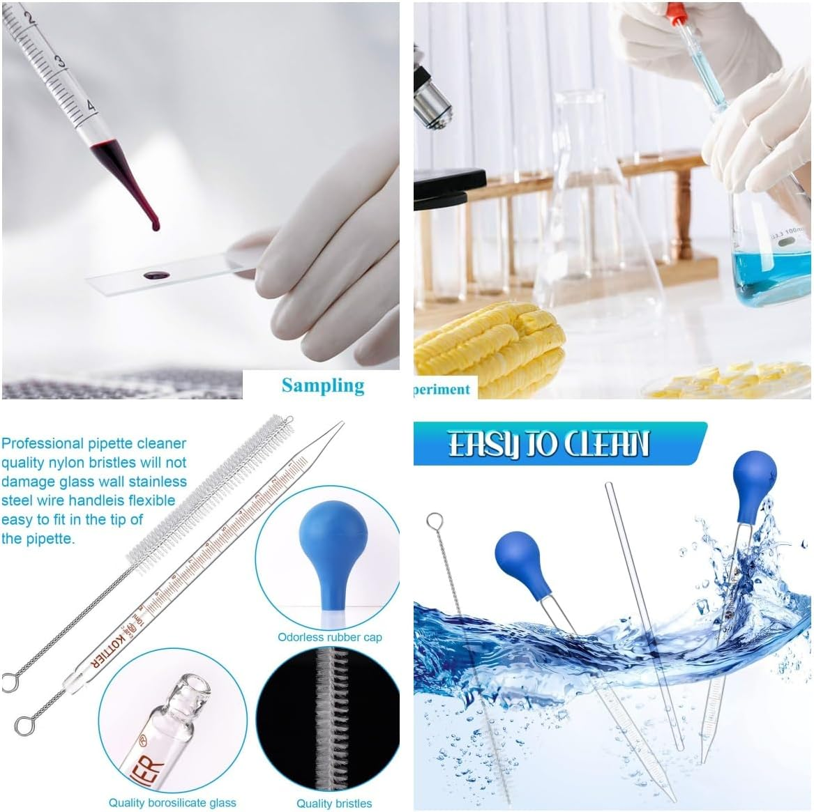 6 Pieces Glass Pipettes Graduated Dropper,0.5Ml /1Ml/ 2Ml/ 3Ml /5Ml /10Ml Glass Pipettes Graduated Dropper,Long Glass Pipette Dropper with 6 Rubber Caps and 1 Pcs Droppers Brush image number 3