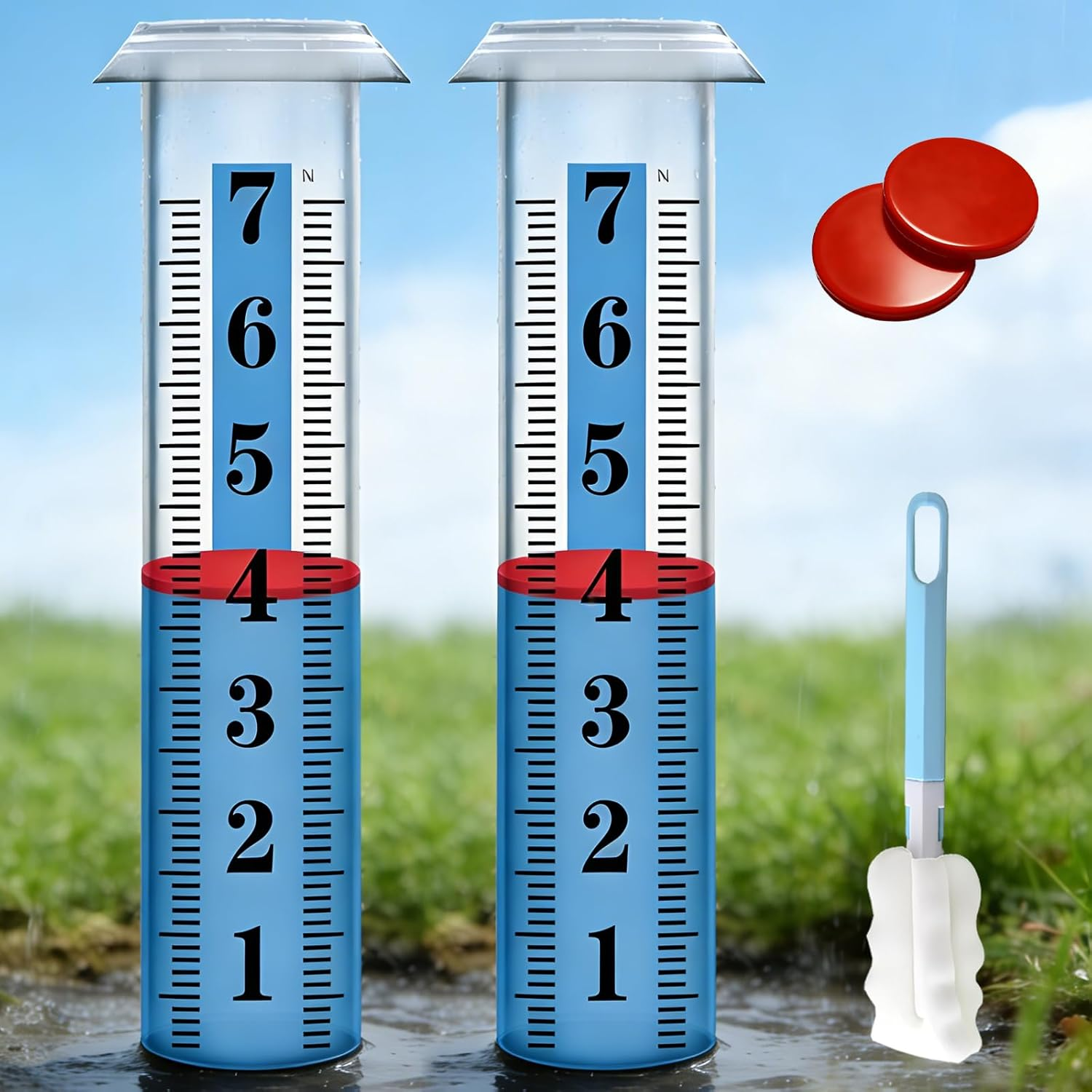 Rain Gauge Outdoor, Accurate Rain Gauges Outdoors Best Rated with Metal Rack Holder, Freeze Proof Water Rain Meter with Thickened Plastic Large Font Tube for Yard, Easy to Read with Red Float