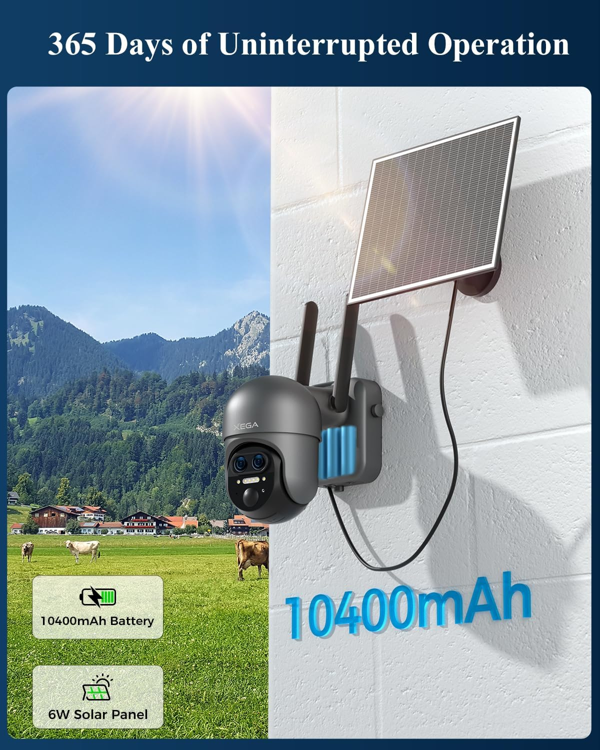 Xega 4G LTE 【Dual Lens】 12X Hybrid Zoom Wireless CCTV Security Camera Outdoor,2K 【Dual-Lens】 PTZ Solar Security Camera with 10,400Mah Battery, Pir/Human Detection,Color Night Vision,Two-Way Talk,Ip66 image number 5