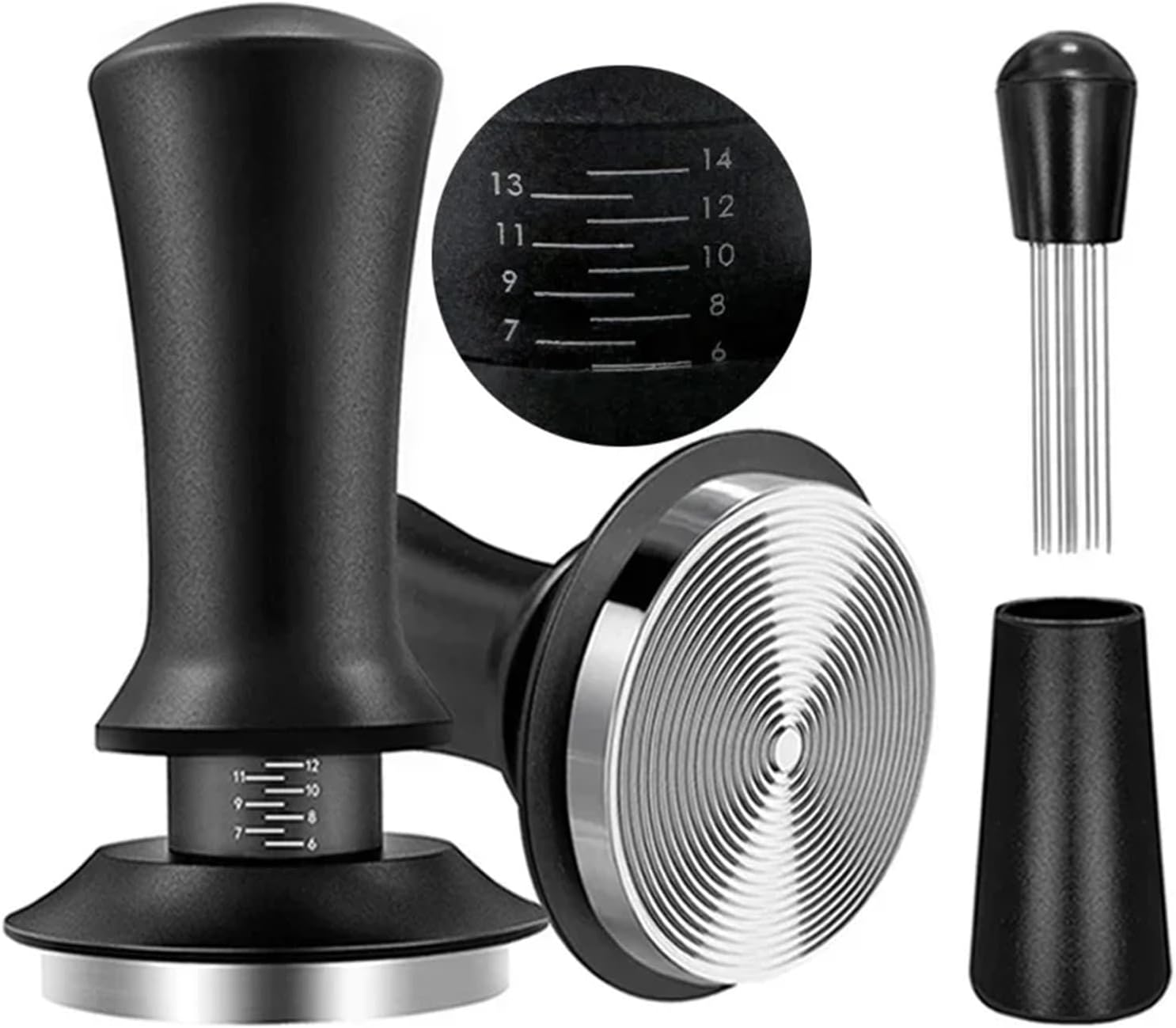 Coffee Tamper Spring Espresso Tamper 51Mm 53Mm 58Mm Coffee Tampers and Coffee Stirrer Stainless Steel Tampers Coffee Accessories(53Mm,Black-3Pcs) image number 4