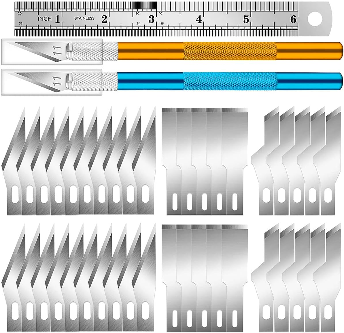 Exacto Knife Kit, Hobby Craft Knife with Steel Ruler, 2 Handle Bar and 3 Kinds 40 Spare Knife Blades, for DIY, Art Work, Cutting, Carving, Scrapbooking, Modeling image number 2