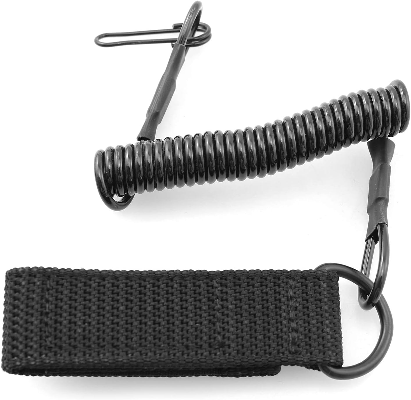 TAODAN Tactical Anti-Lost Elastic Lanyard Black Spiral Cable Coil Style Secure Spring Lanyard, Safety Strap Rope for Key Ring Chain Flashlight Hunting Accessories, Military Spring Rope, Black image number 3