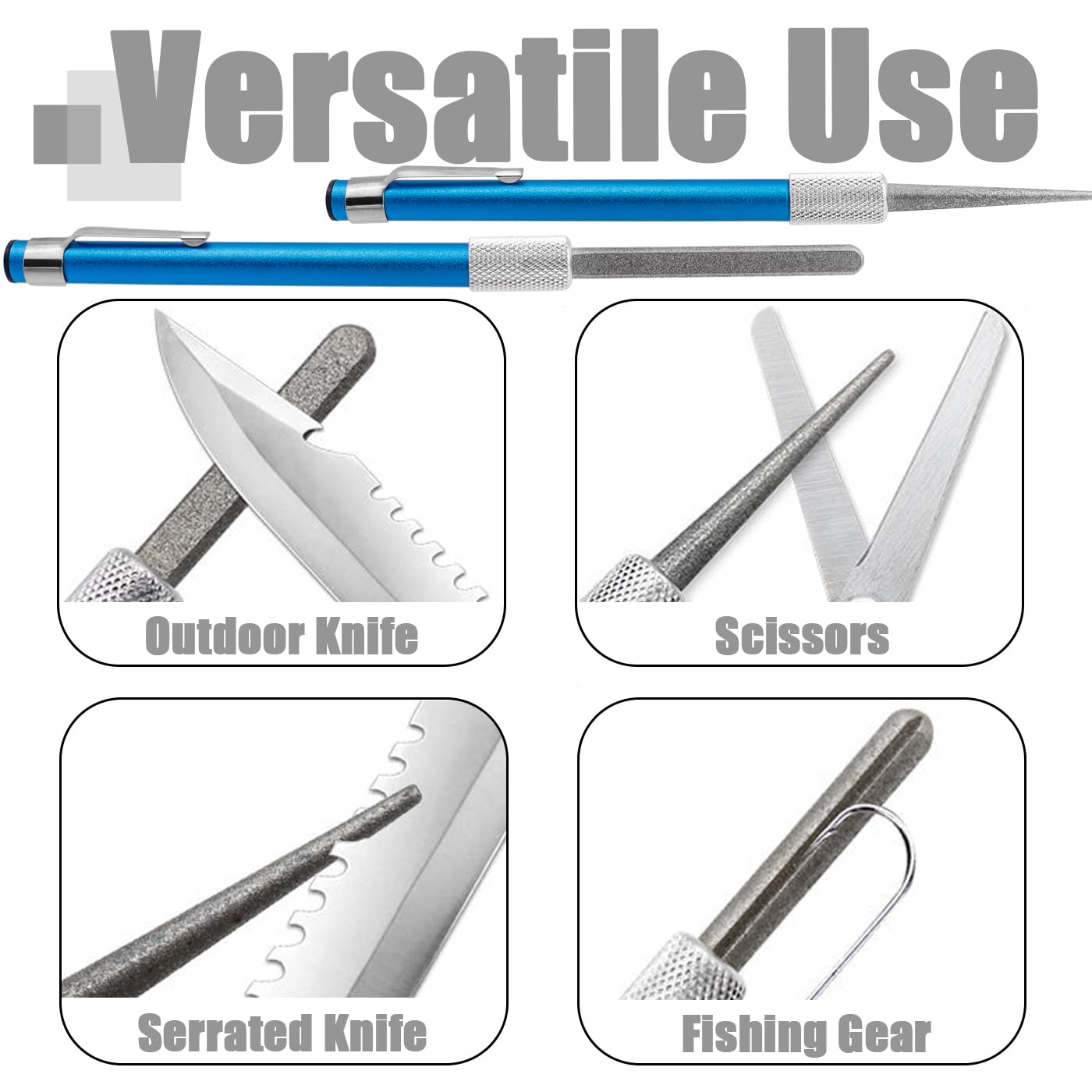 Bestgle 2 Pcs Diamond & Emery Knife Sharpener Rod Pen Type Multipurpose Sharpening Stone for Outdoor, Hunting, Fishing, Kitchen image number 1