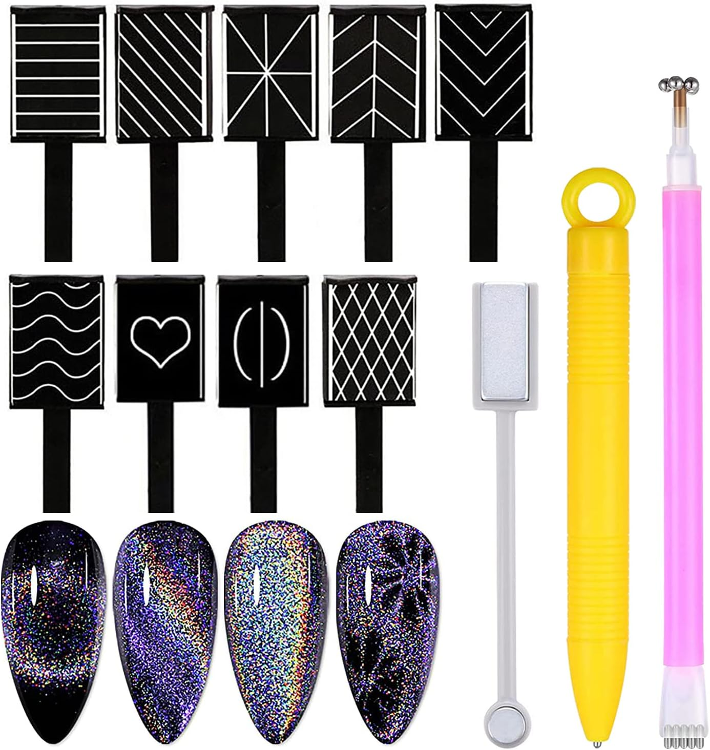 SILPECWEE 12Pcs Nail Magnet Tools Cat Eye Magnet for Nails Magnetic Nail Polish Pen 3D Nail Design Kit Gel Polish Magnet Stick Nail Art Accessories for DIY Nails Decoration Studio or Home image number 5
