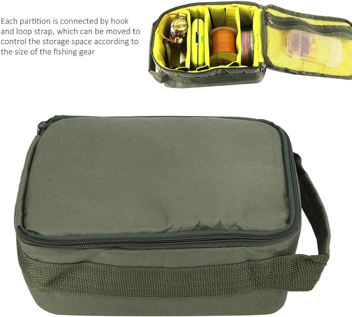 AIMALL Fishing Reel Storage Bag with Dividers, Durable Portable Dacron Bait Organizer for Spools Reels Tackle Accessories, 8.98X6.10X4.06In image number 1