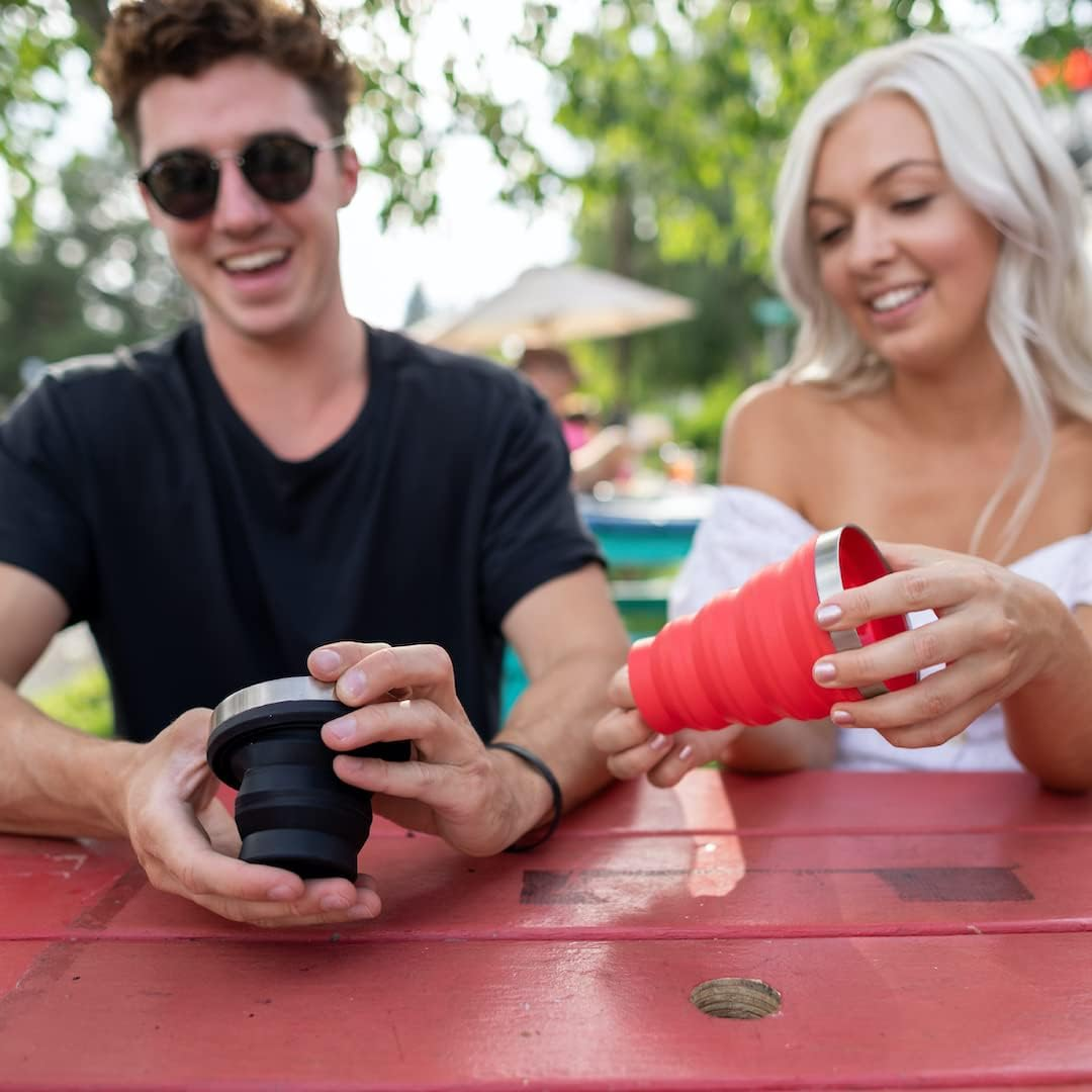 HYDAWAY Collapsible Pint - 16 Oz, Silicone & Steel Rim I Collapsible Cup for Beer, Water & Soda, Portable Drinking Cup for Party, Camping, Backpacking & Hiking, Folding Travel Cups Collapse to 1-Inch - Blue Ice image number 6