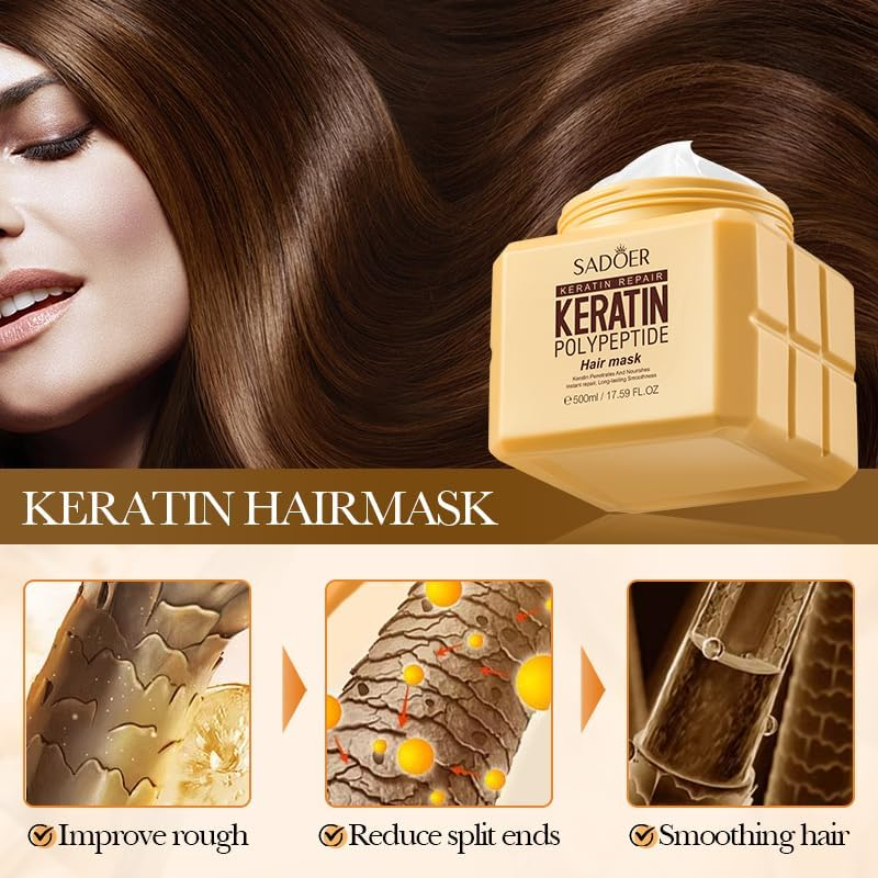 Keratin Polypeptide Hair Mask, 500Ml, for Repairing Damaged Hair image number 4