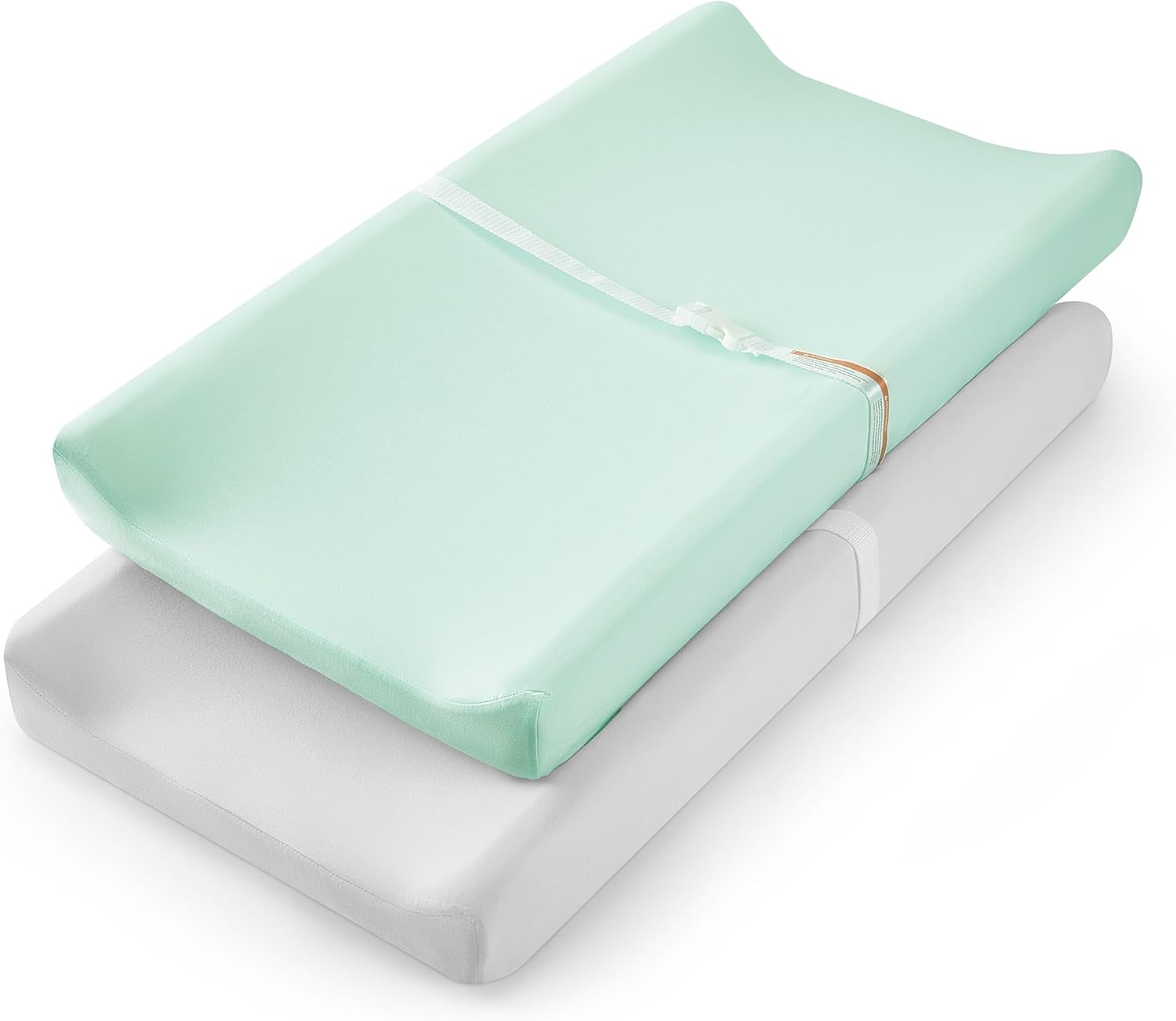 TILLYOU Changing Pad Cover Set in Soft Jersey Material - Fits 32"/34''X16 Contoured Pad for Babies, Lt Green & Lt Gray